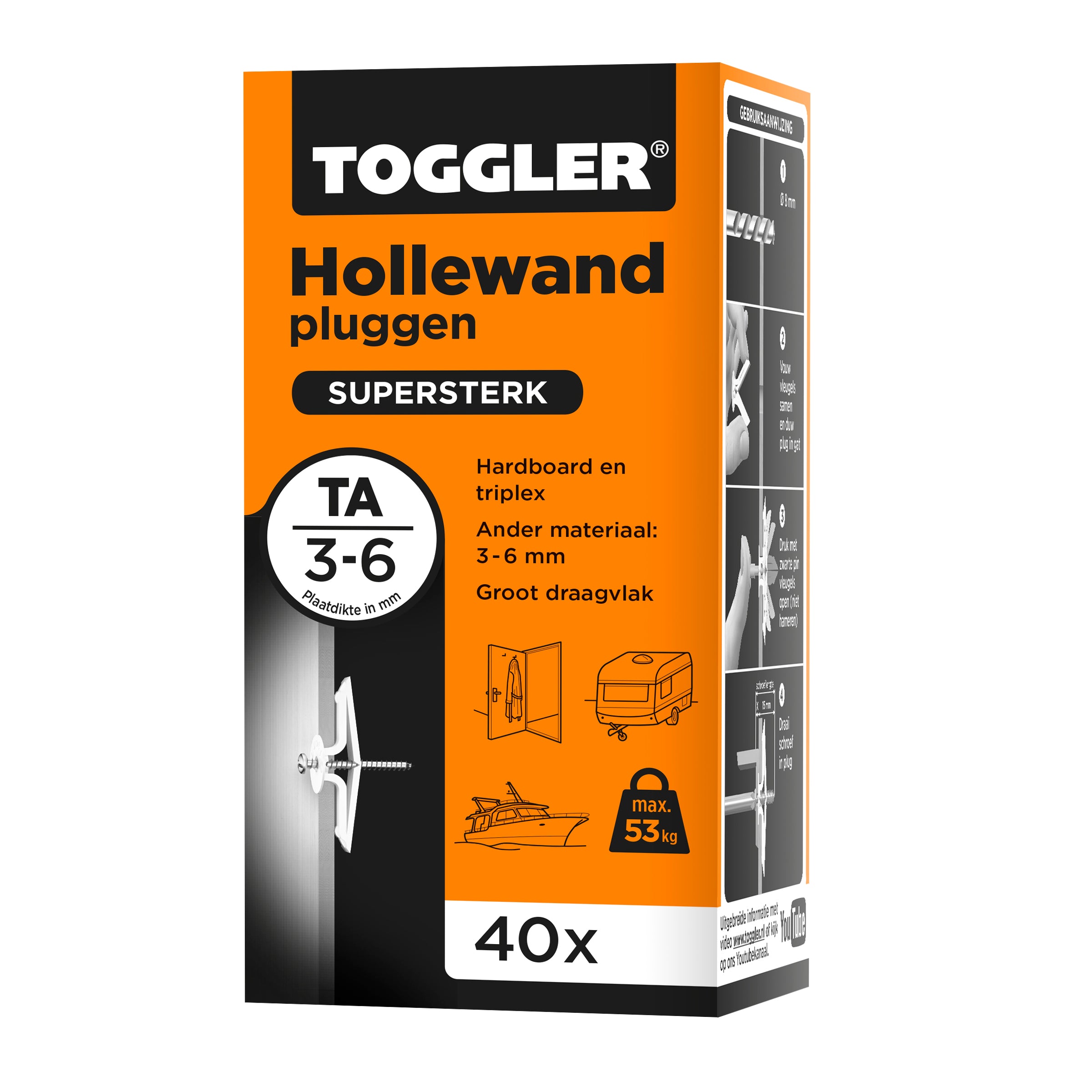 Toggler hollewandplug TA plaatdikte 3-6mm 40st.
