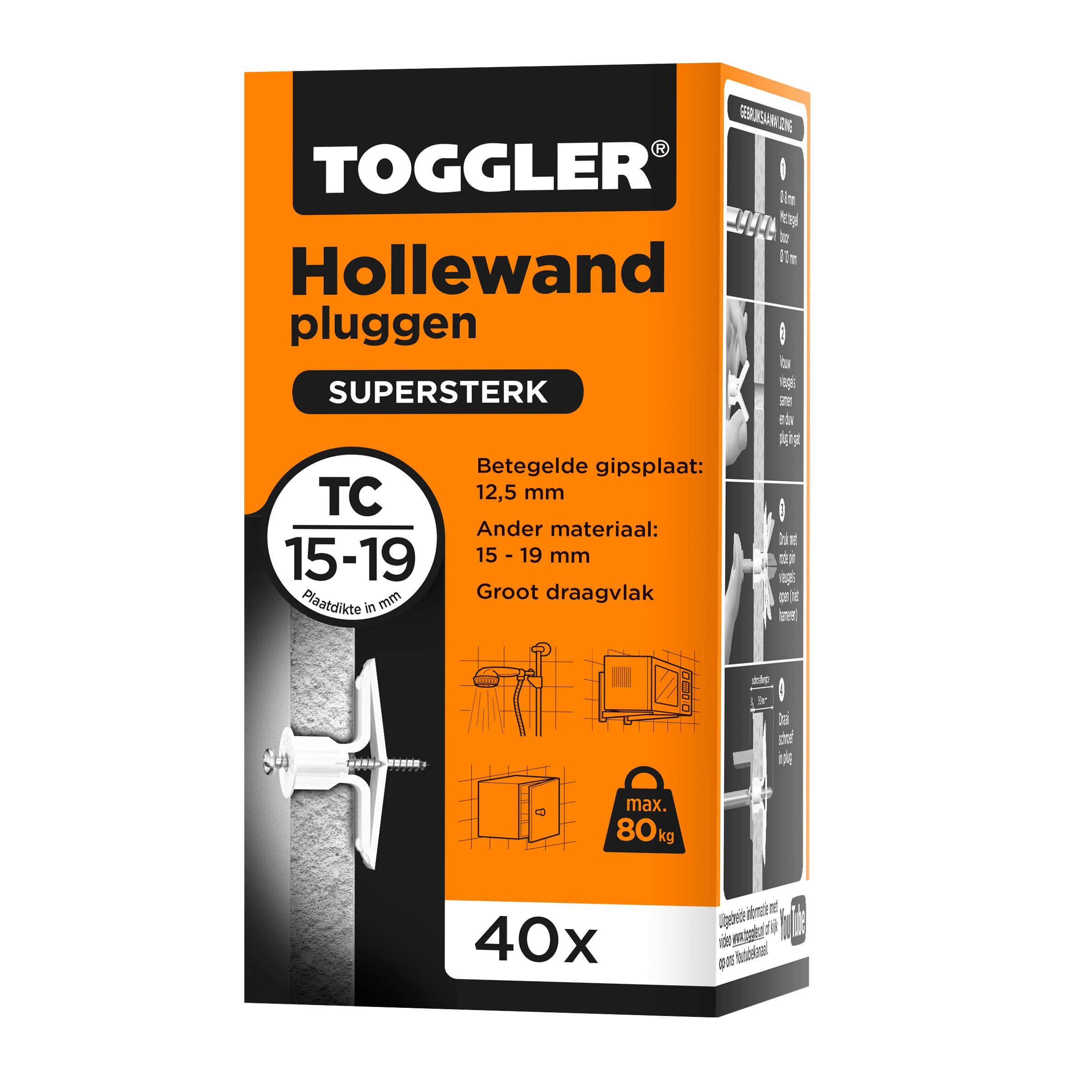 Toggler hollewandplug TC plaatdikte 15-19mm 40st.