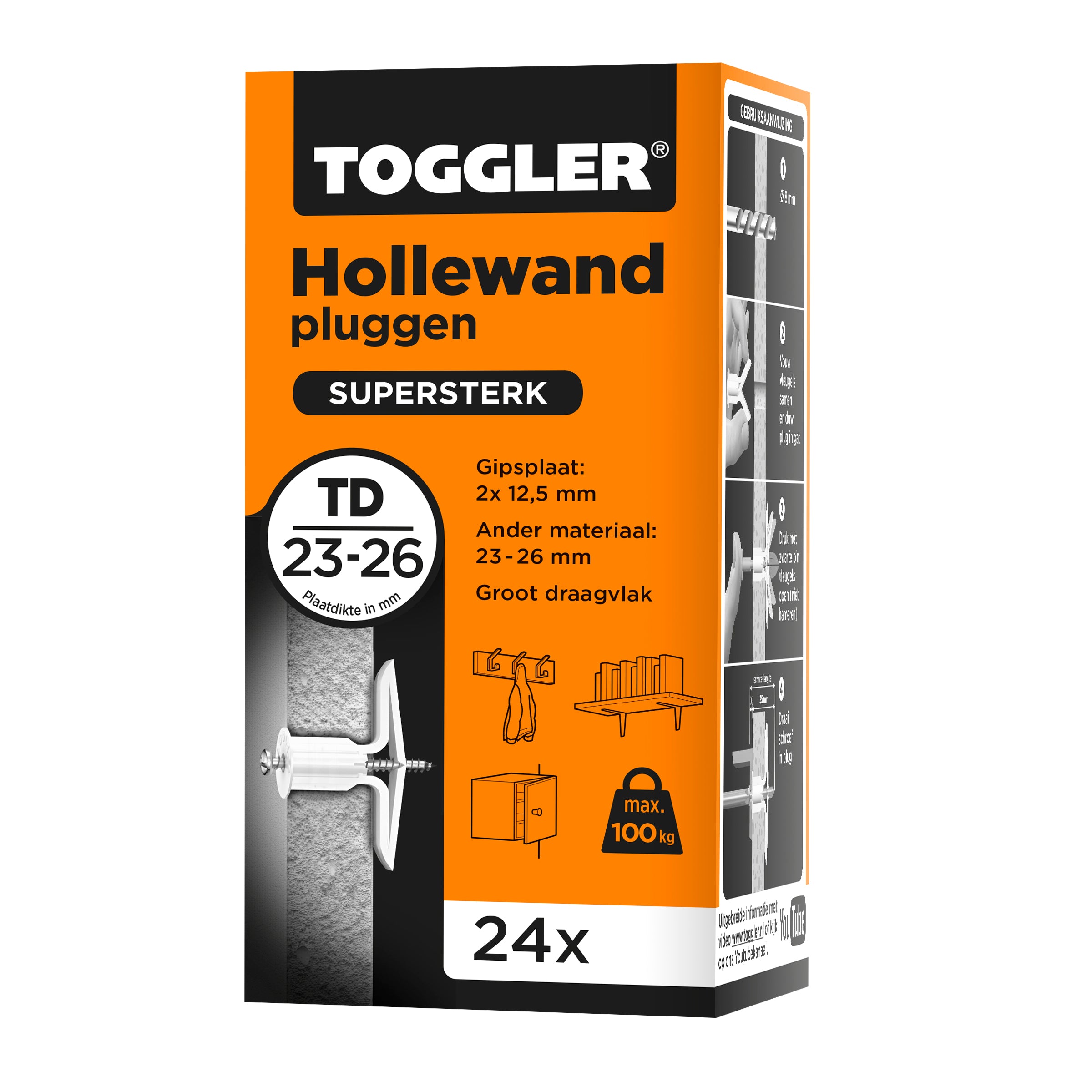 Toggler hollewandplug TD plaatdikte 23-26mm 24st.