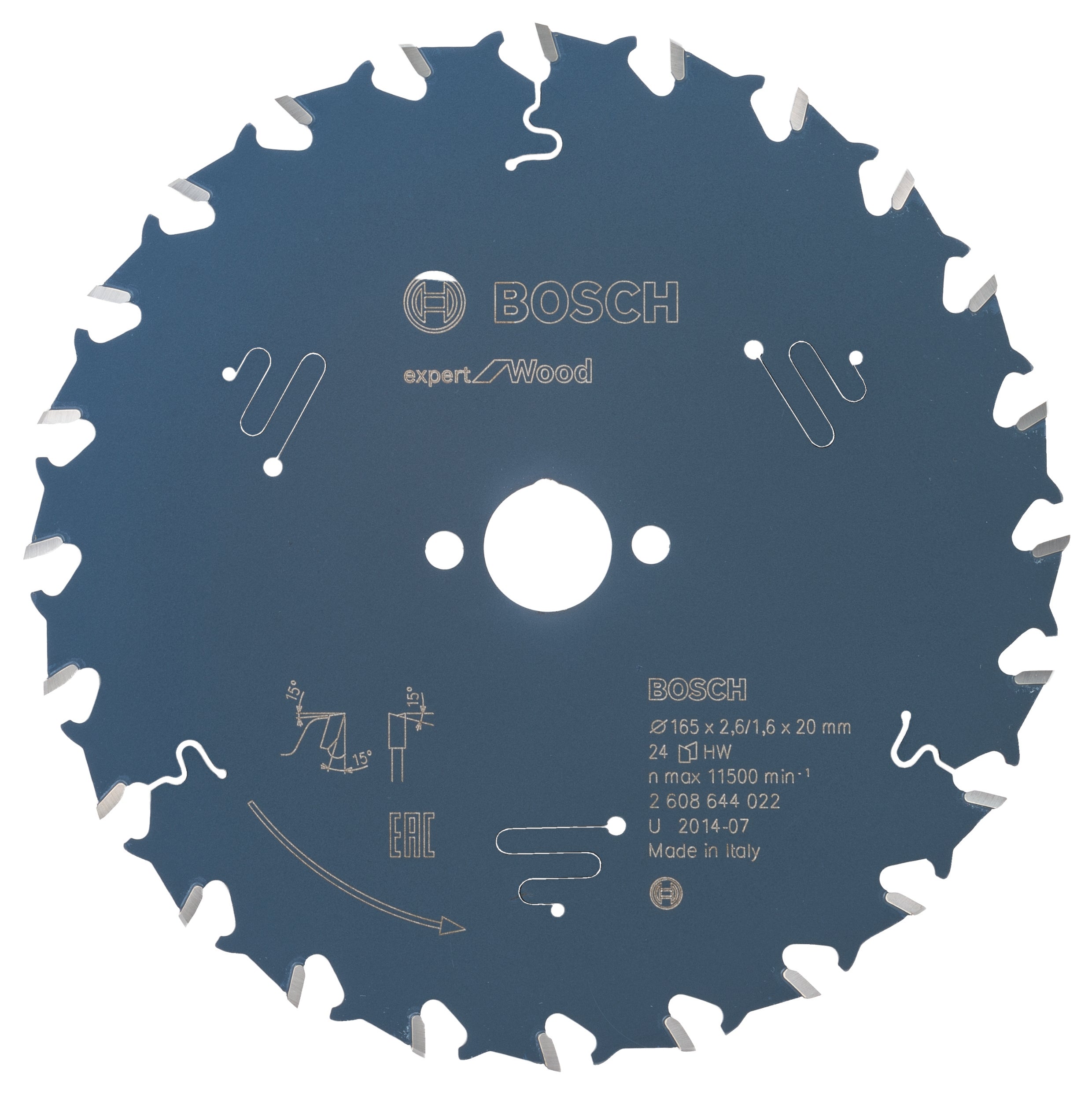 Bosch Cirkelzaagblad Expert for Wood, 165 x 20 x 2,6 mm, 24T