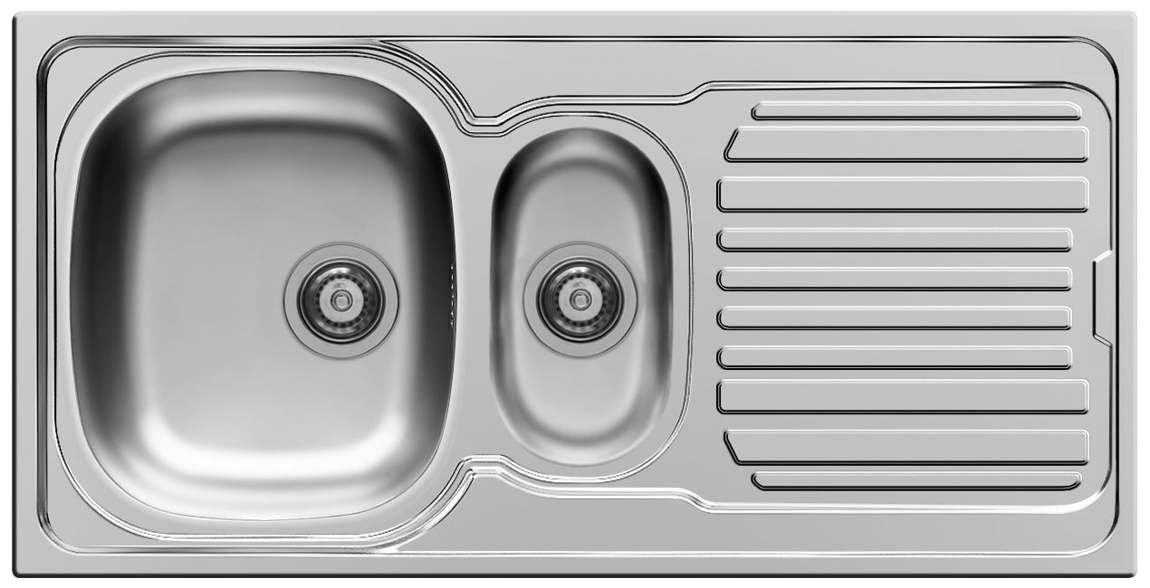 Nord inox spoelbak Aurore 1 kom + 1/2 kom + afdruipplaat roestvrij staal