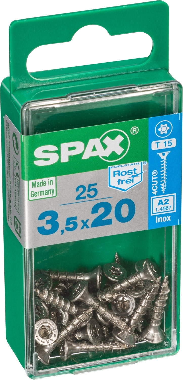 Spax RVS schroef centreerkop - verzonken kruiskop T-STAR Plus T15 4CUT 3,5x20mm 25 st