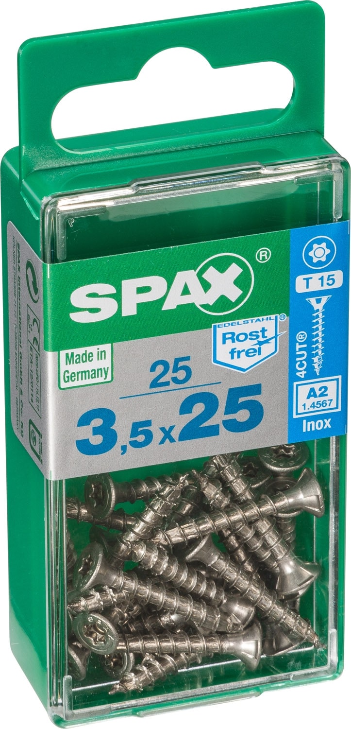 Spax RVS schroef centreerkop - verzonken kruiskop T-STAR Plus T15 4CUT 3,5x25mm 25 st