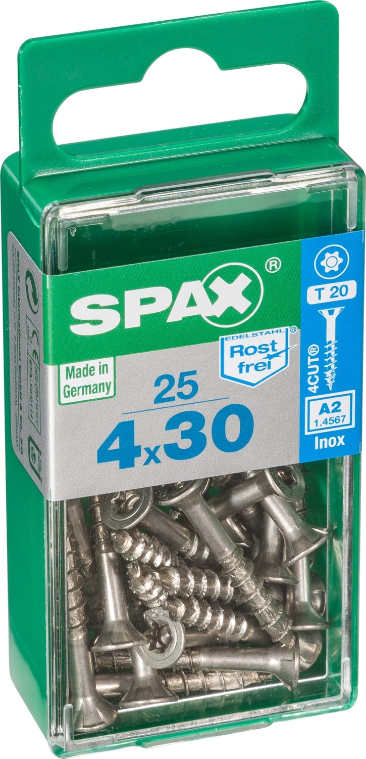 Spax RVS schroef deeldraad - verzonken kop T-STAR + T20 4CUT A2 4x30mm 25 st