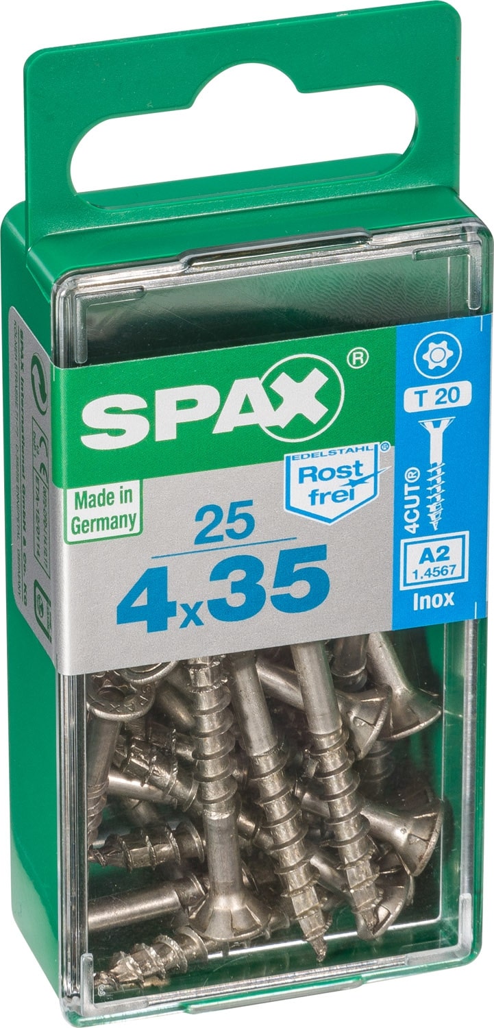 Spax RVS schroef deeldraad - verzonken kop T-STAR + T20 4CUT A2 4x35mm 25 st