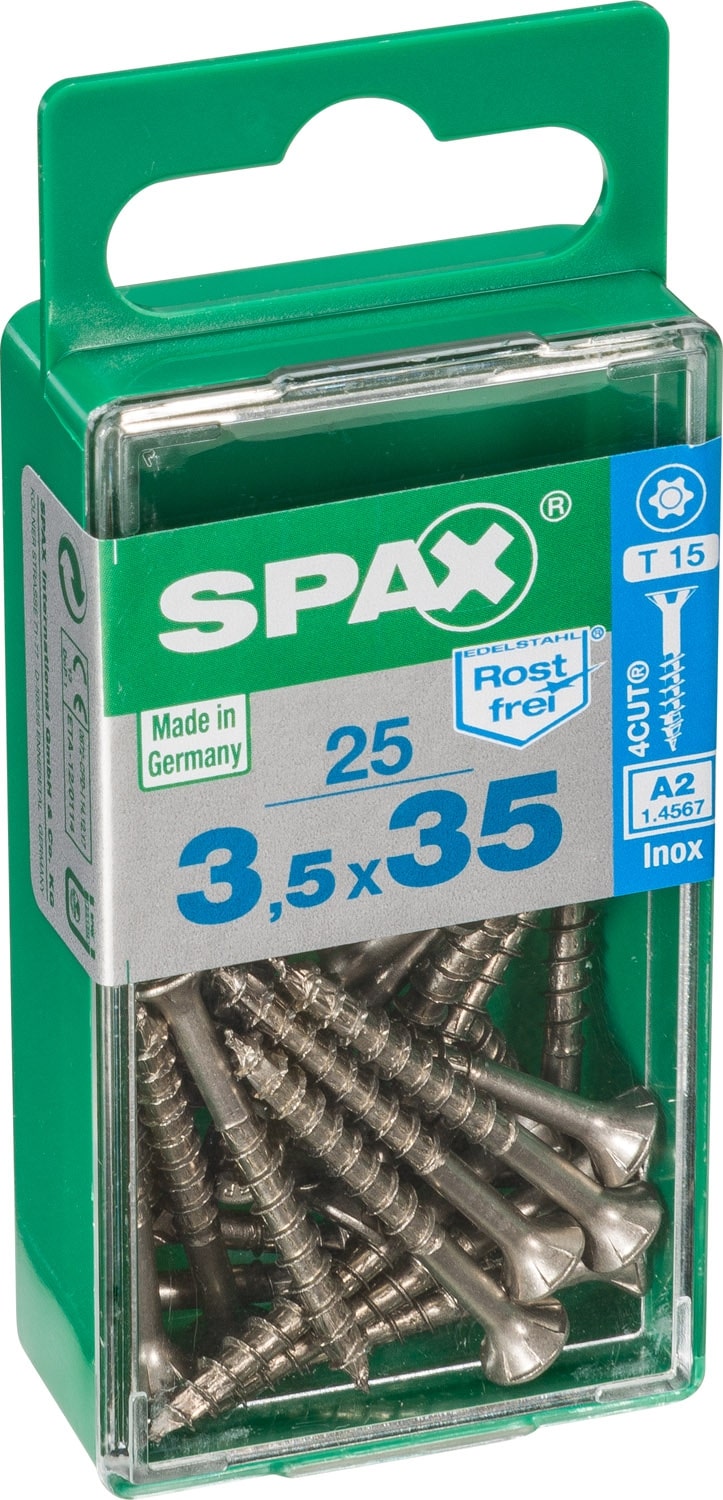 Spax RVS schroef deeldraad - verzonken kop T-STAR + T15 4CUT A2 3,5x35mm 25 st