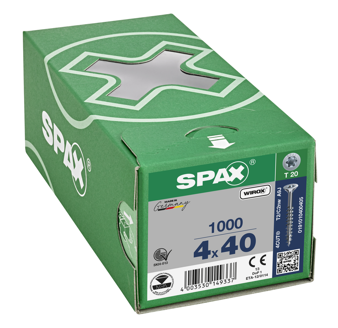 Spax Universele schroef 4 x 40 mm 1000 stuks Voldraad Verzonken kop T-STAR plus T20 S-punt
