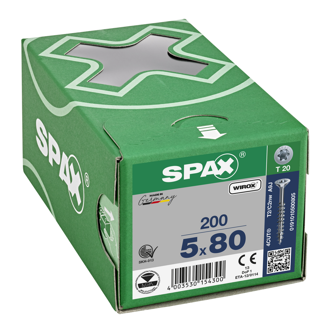 Spax Universele schroef 5 x 80 mm 200 stuks Voldraad Verzonken kop T-STAR plus T20 S-punt