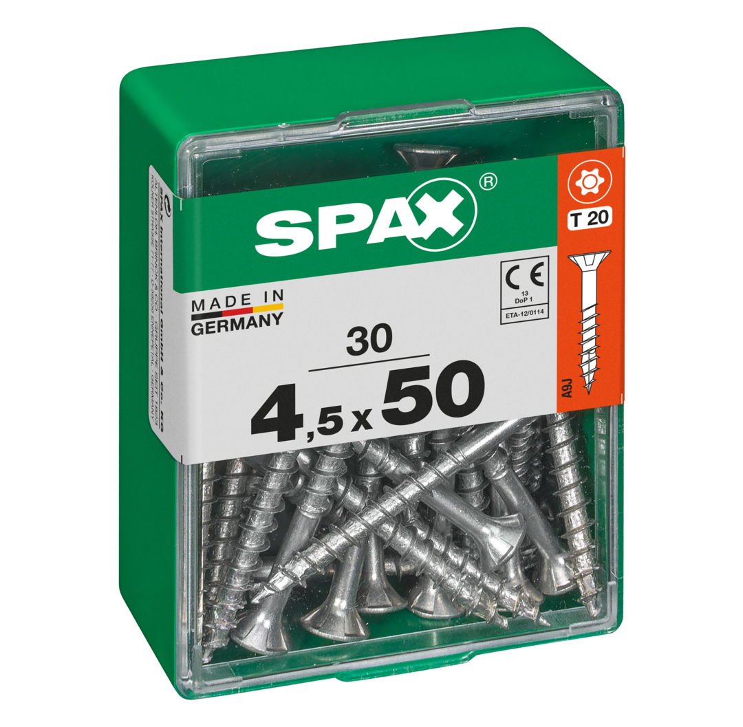 Spax Universele schroef 4,5 x 50 mm 30 stuks Voldraad Verzonken kop T-STAR plus T10 S-punt WIROX