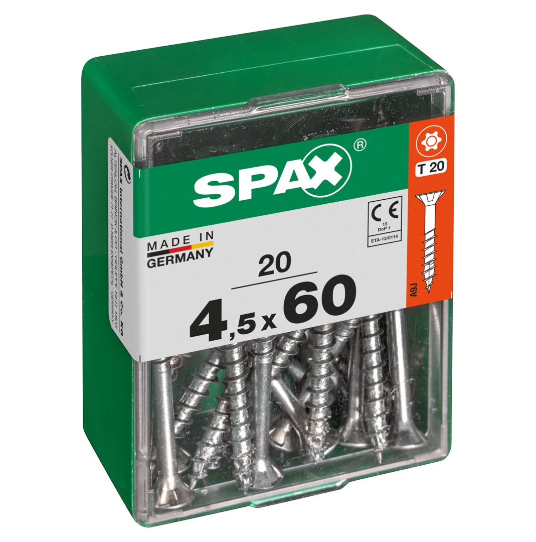 Spax Universele schroef 4,5 x 60 mm 20 stuks Voldraad Verzonken kop T-STAR plus T10 S-punt WIROX