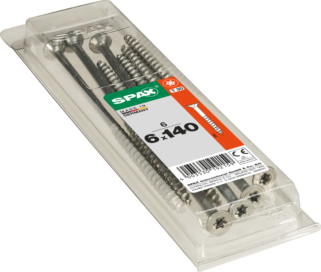 Spax Universele schroef 6 x 140 mm 6 stuks Voldraad Verzonken kop T-STAR plus T30 S-punt