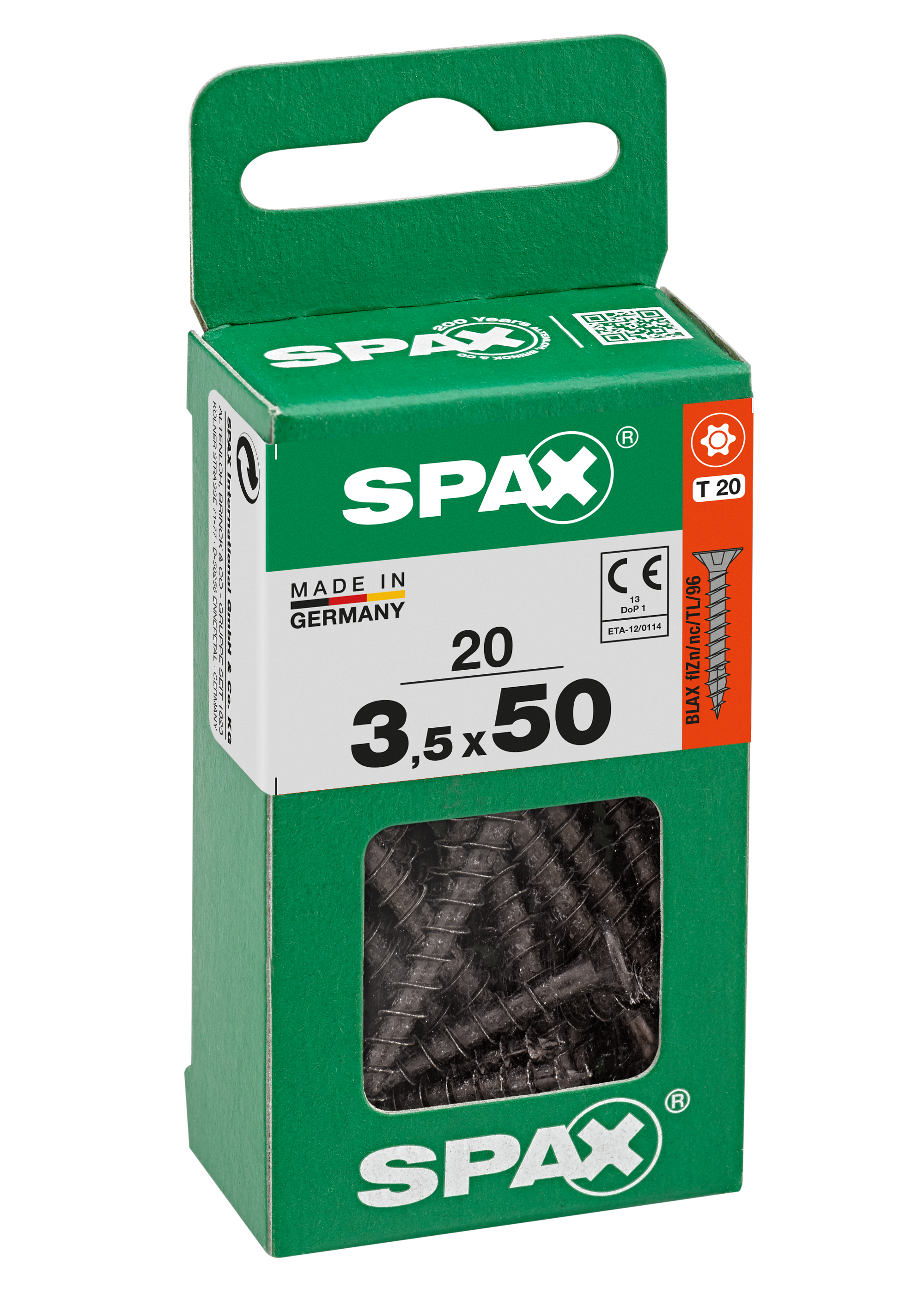 Spax Universele schroef 3,5 x 50 mm 20 stuks voldraad verzonken kop T-STAR plus T20 4-CUT zwart verzinkt