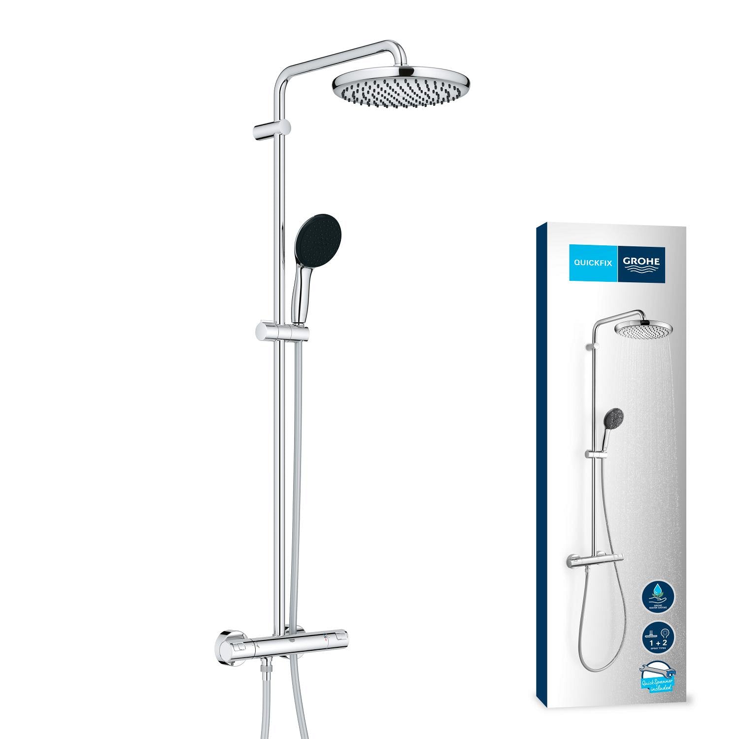 Grohe Regendouche - Vitalio Start Shower System - Grijs - Waterbesparend - Met Thermostatische Kraan