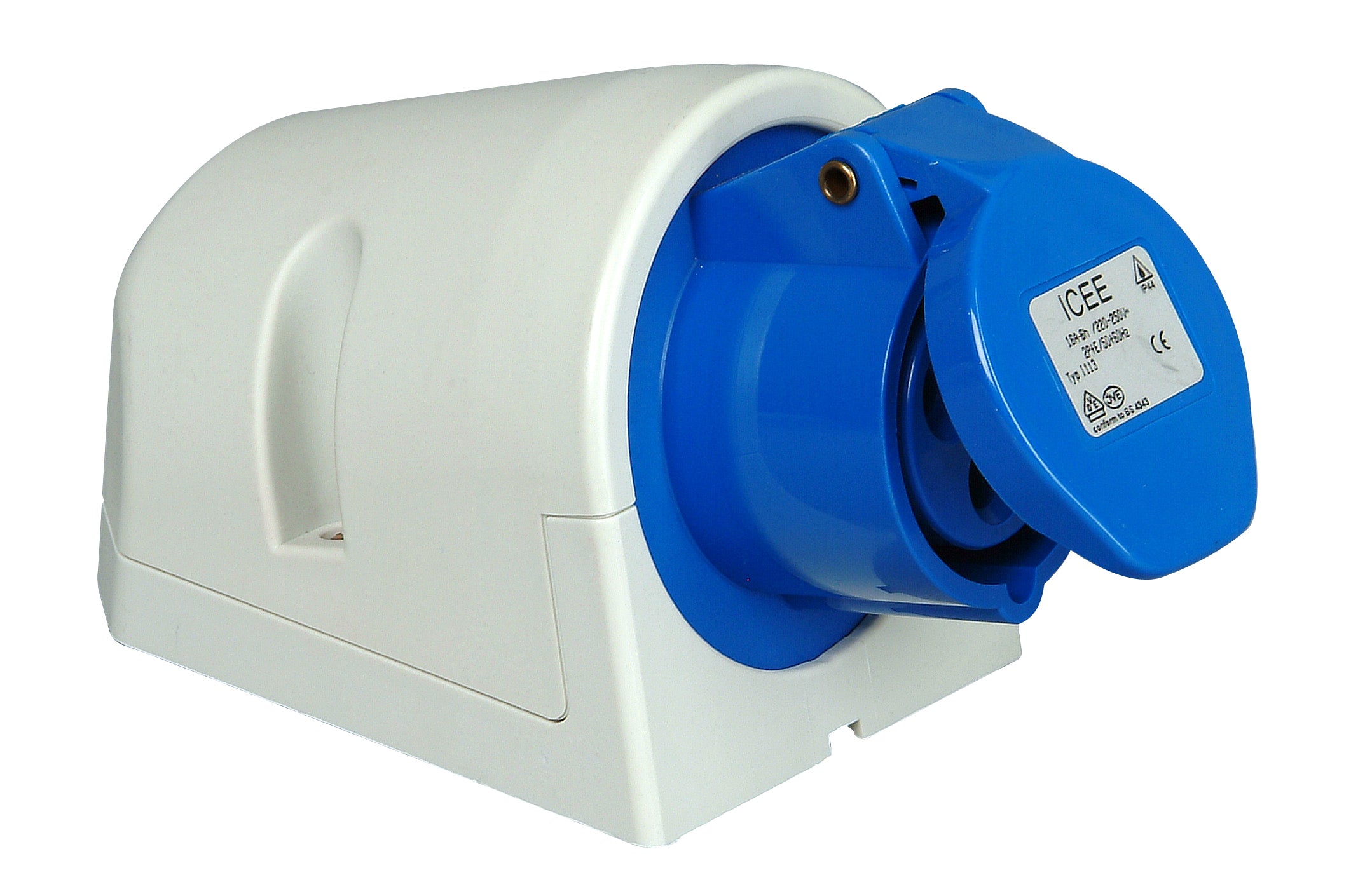 Kopp spatwaterdicht stopcontact verticaal geaard lateraal 1-polig grijs / blauw IP44