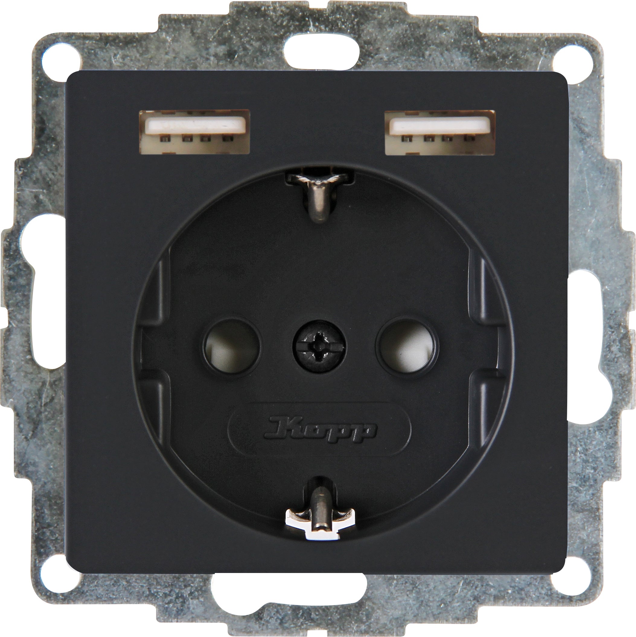 Kopp inbouwstopcontact Athenis 1-polig randaarde + 2 USB antraciet IP20