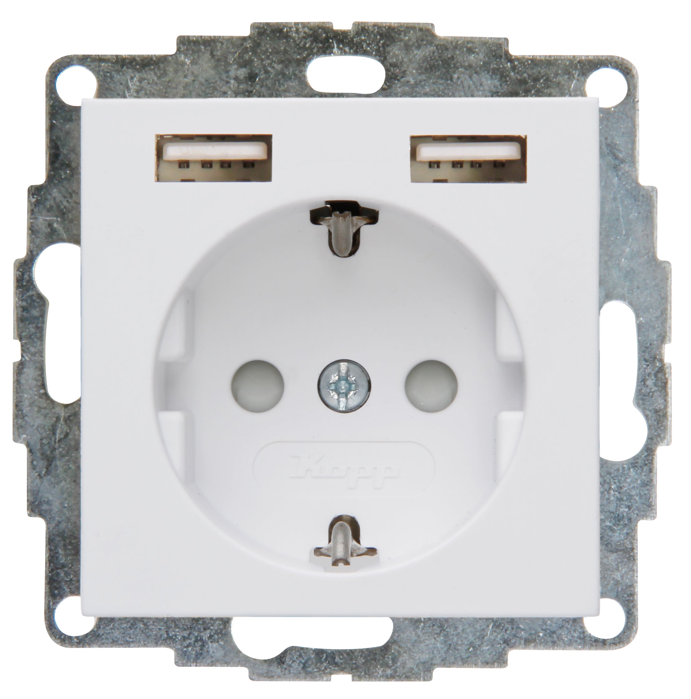 Kopp inbouwstopcontact Athenis randaarde 1-polig + 2 USB wit IP20