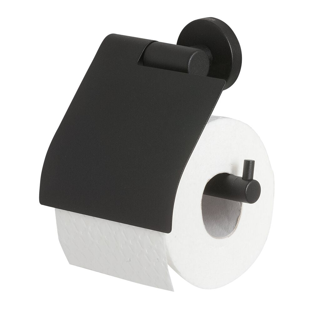 Tiger Boston toiletrolhouder met klep zwart