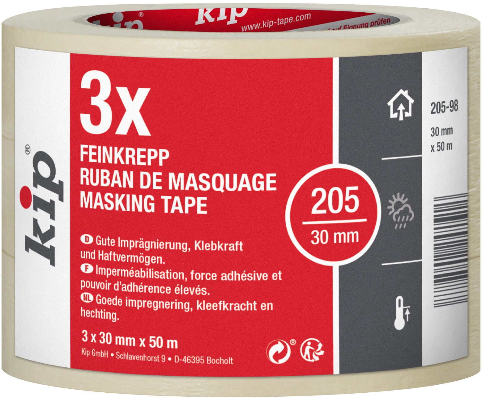 Kip afplaktape Premium 205 30mmx50m 3st