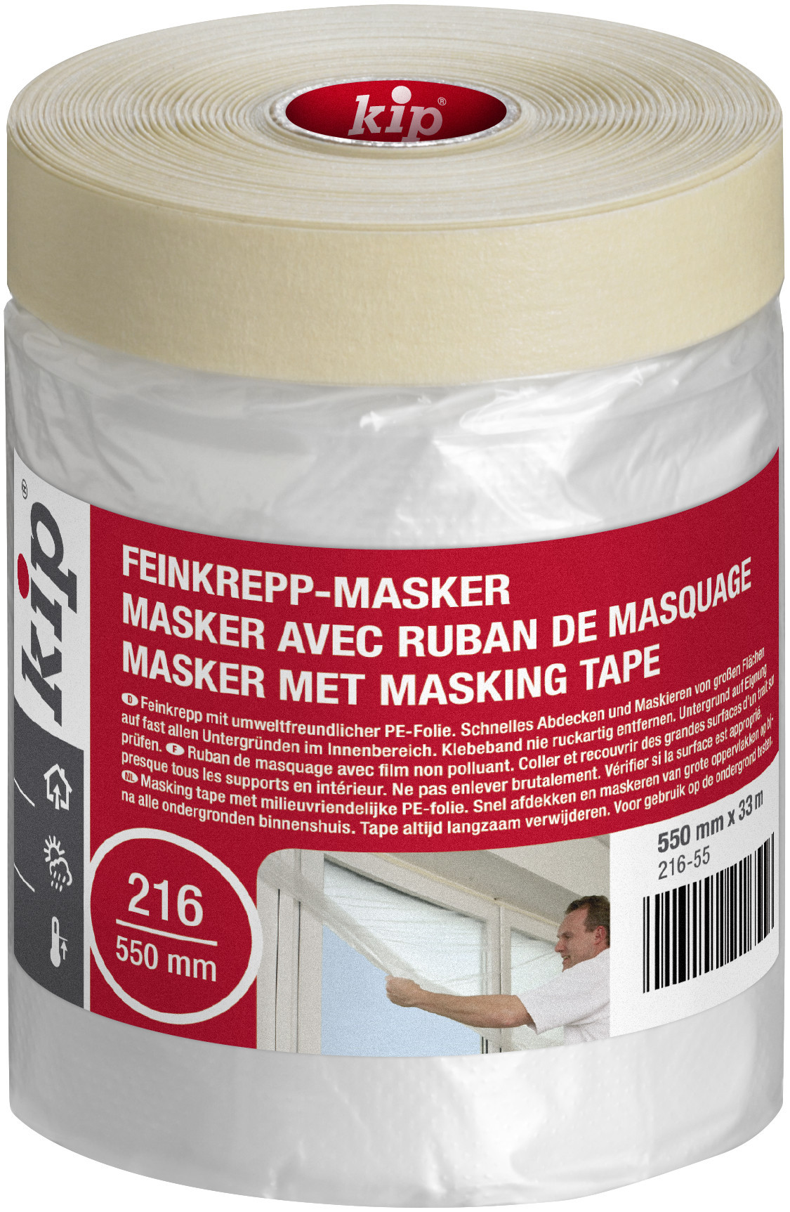 Kip 216 MASKING-TEC Masker heeft een hoogwaardige masking tape met milieuvriendelijke PE-afdekfolie. Ideaal voor snel afdekken en maskeren van grote oppervlakken.