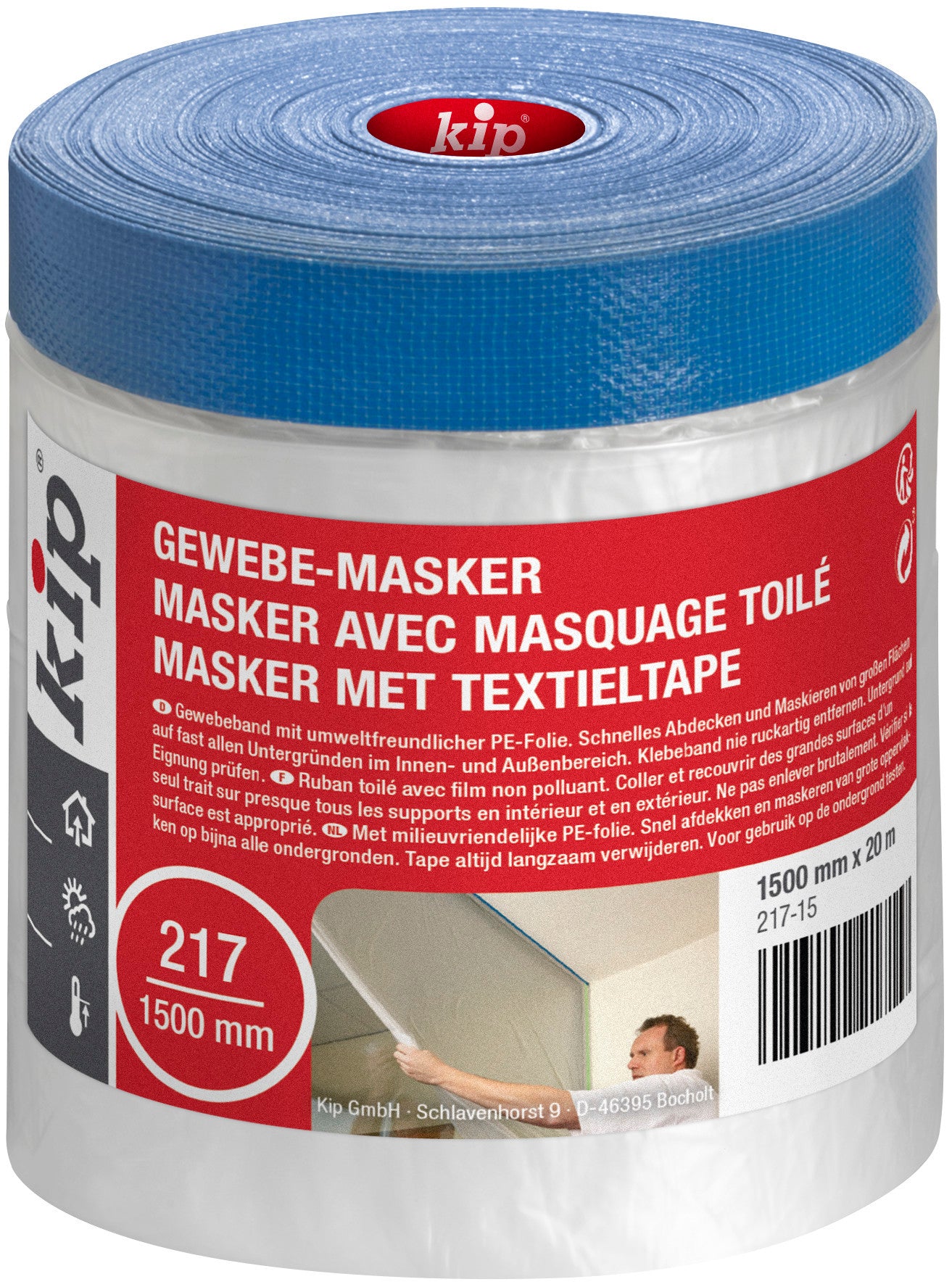Kip afplaktape met textielband 217 1500mmx20m blauw