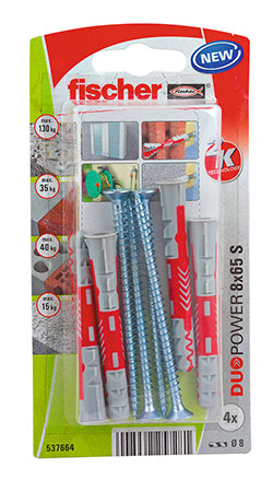 Fischer nylon plug DuoPower 8X65 S + schroef 4st.