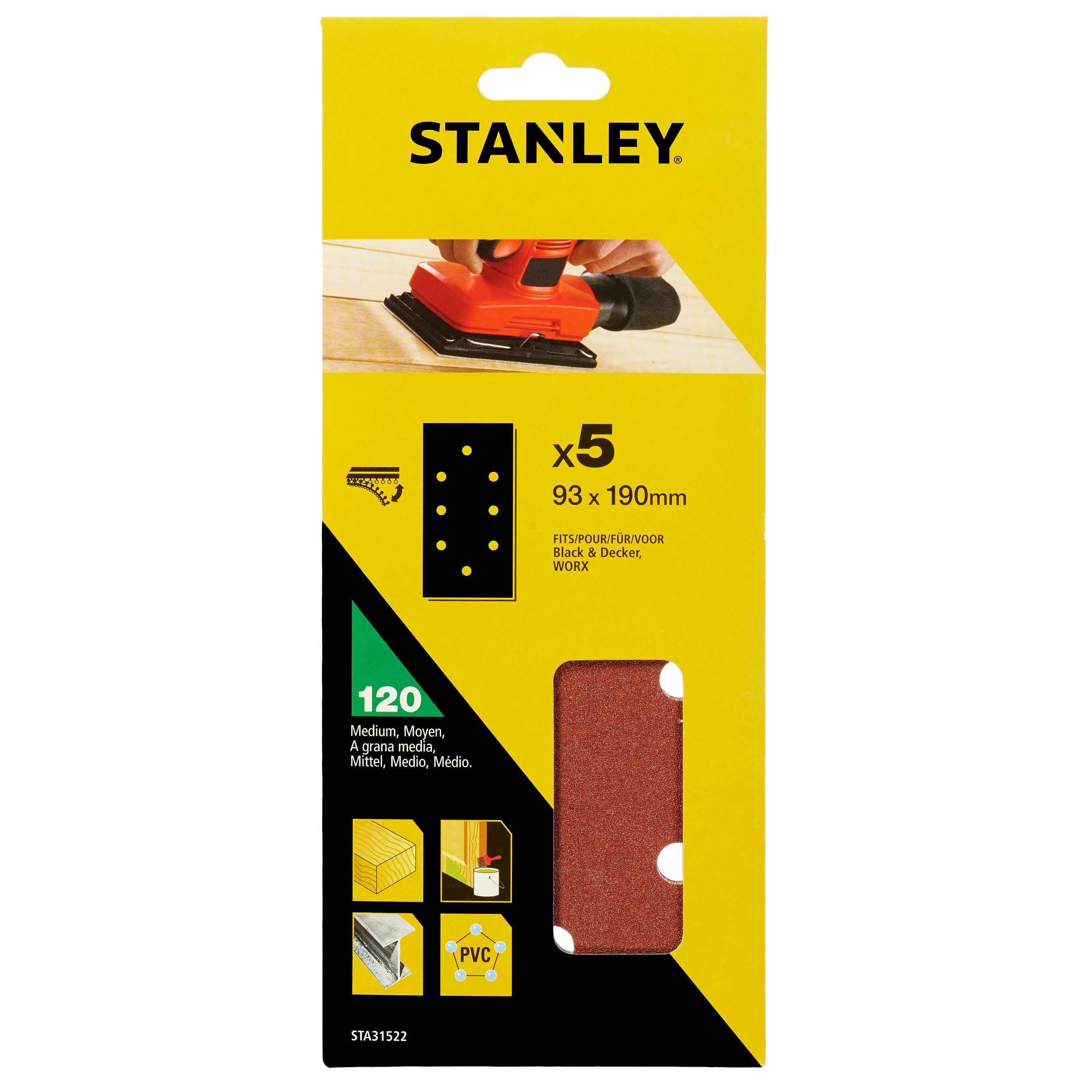 Stanley schuurstroken vlakschuurmachine STA31522-XJ 93x190mm K120 5 stuks
