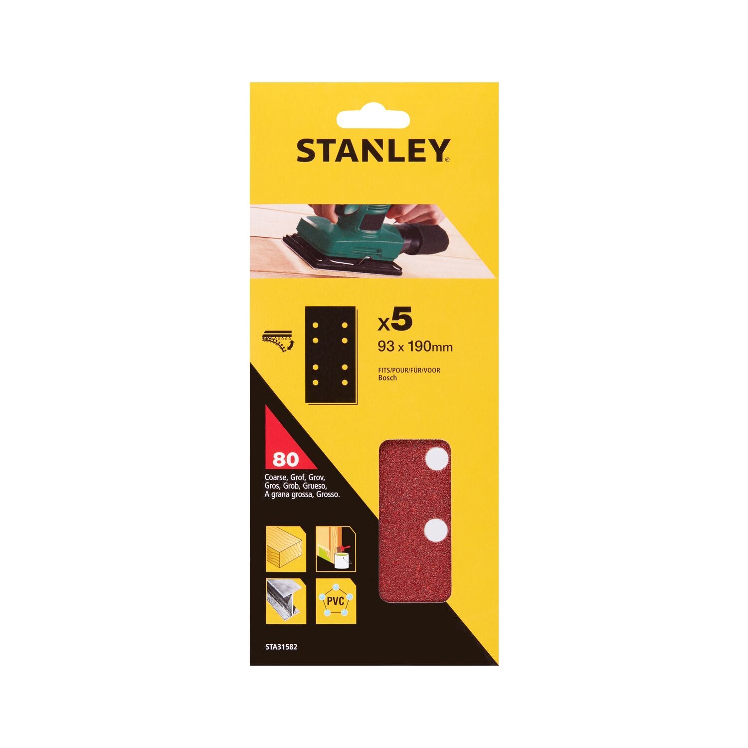 Stanley schuurstroken vlakschuurmachine STA31582-XJ 93x190mm K80 5 stuks