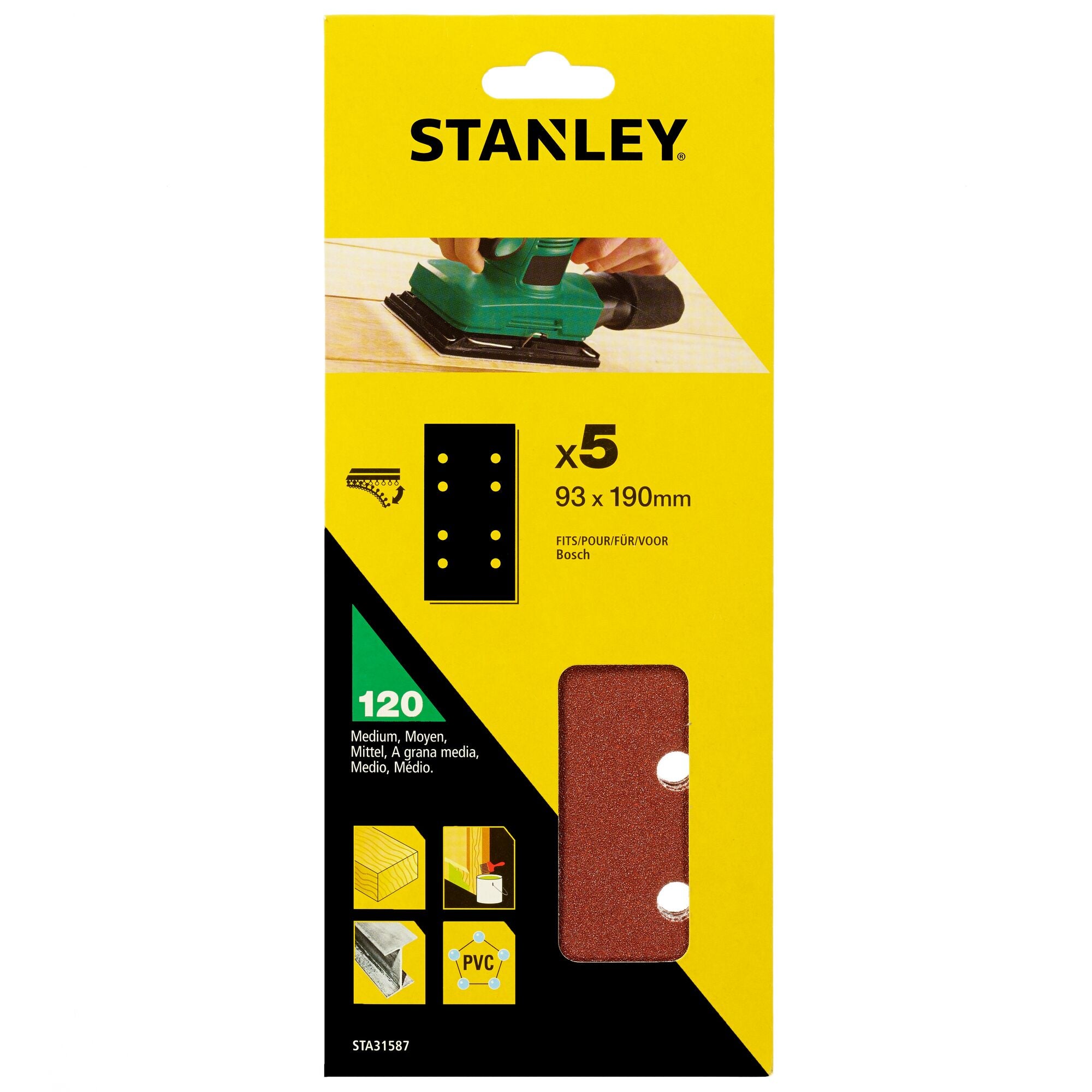 Stanley schuurstroken vlakschuurmachine STA31587-XJ 93x190mm K120 5 stuks
