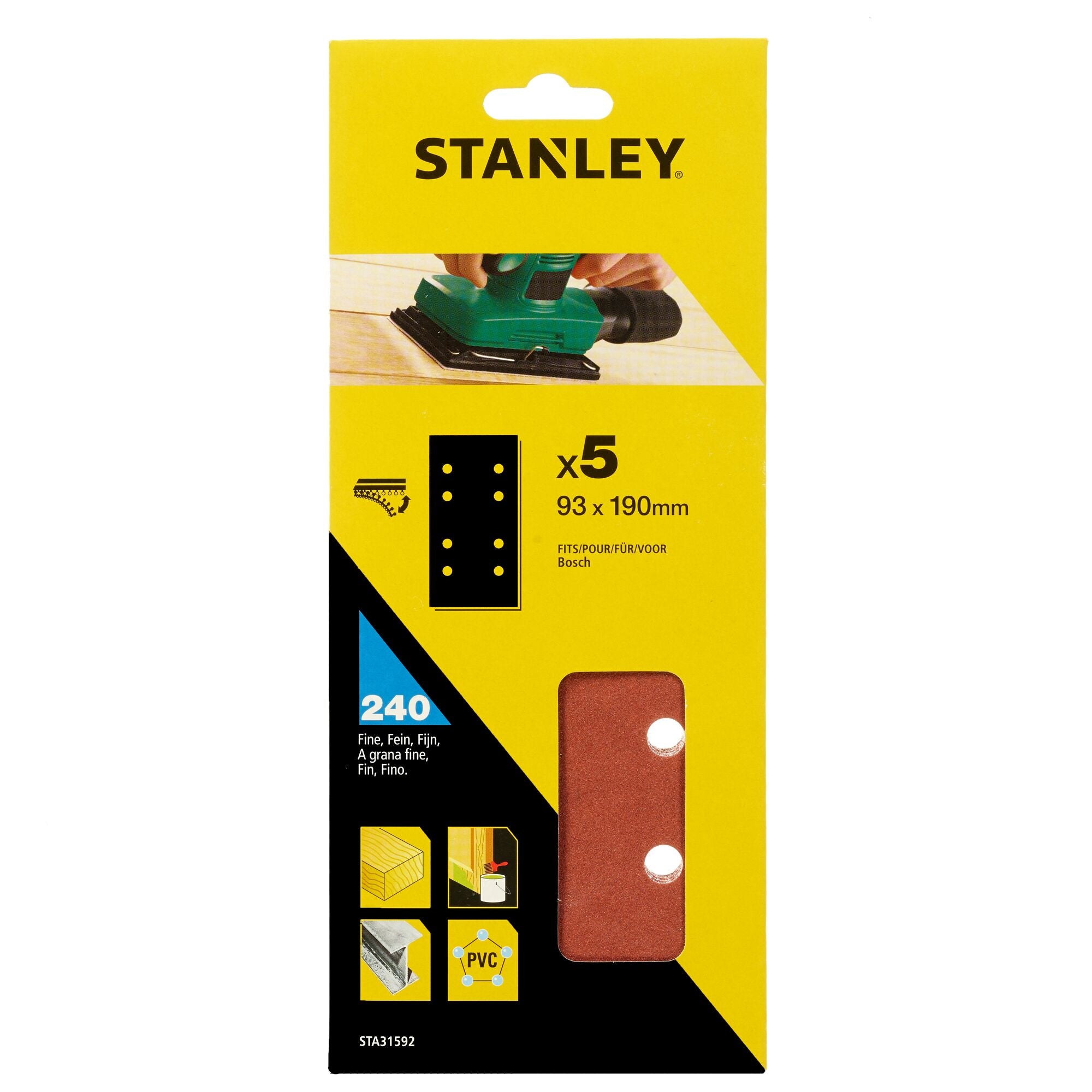 Stanley schuurstroken vlakschuurmachine STA31592-XJ 93x190mm K240 5 stuks