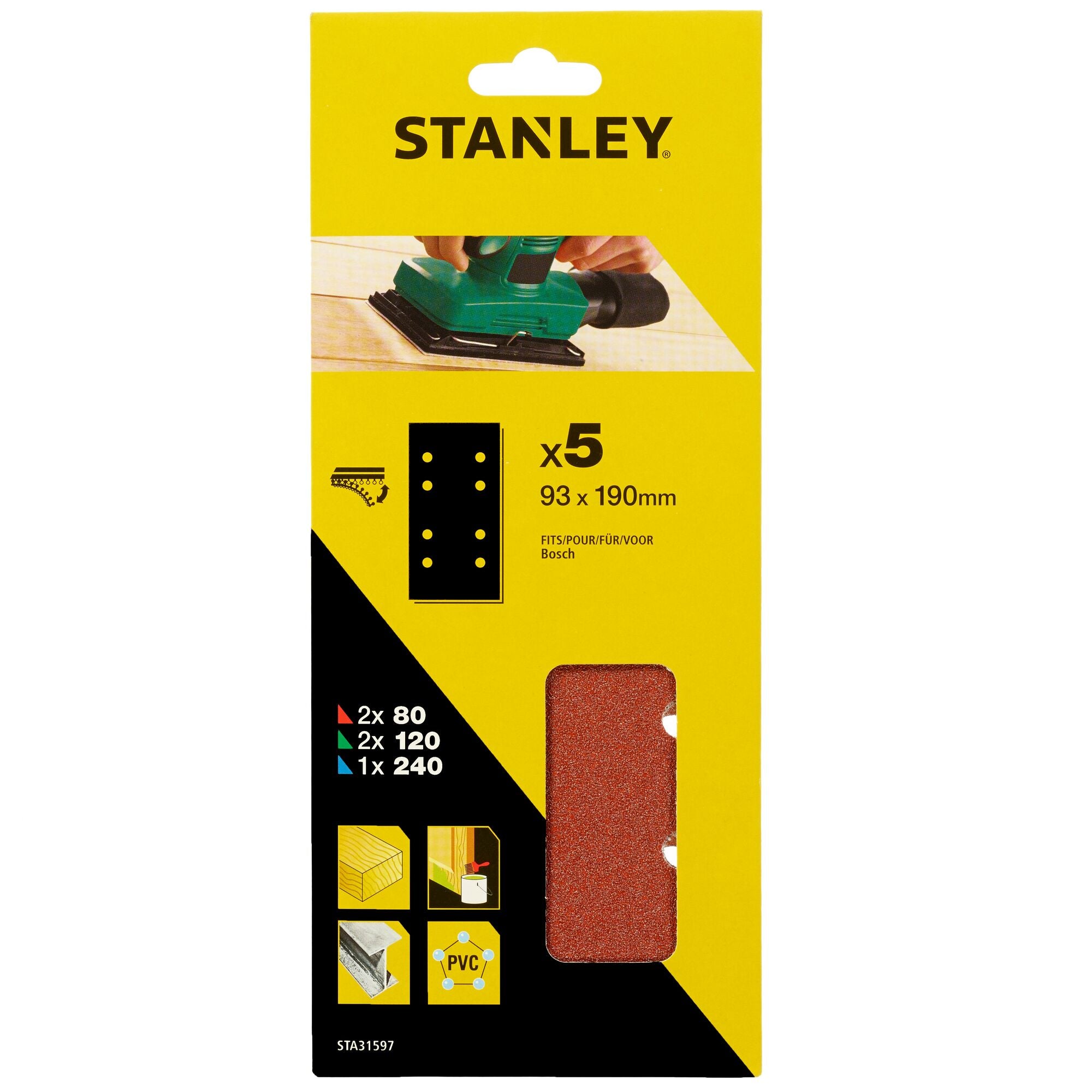 Stanley schuurstroken vlakschuurmachine STA31597-XJ 93x190mm assorti 5 stuks