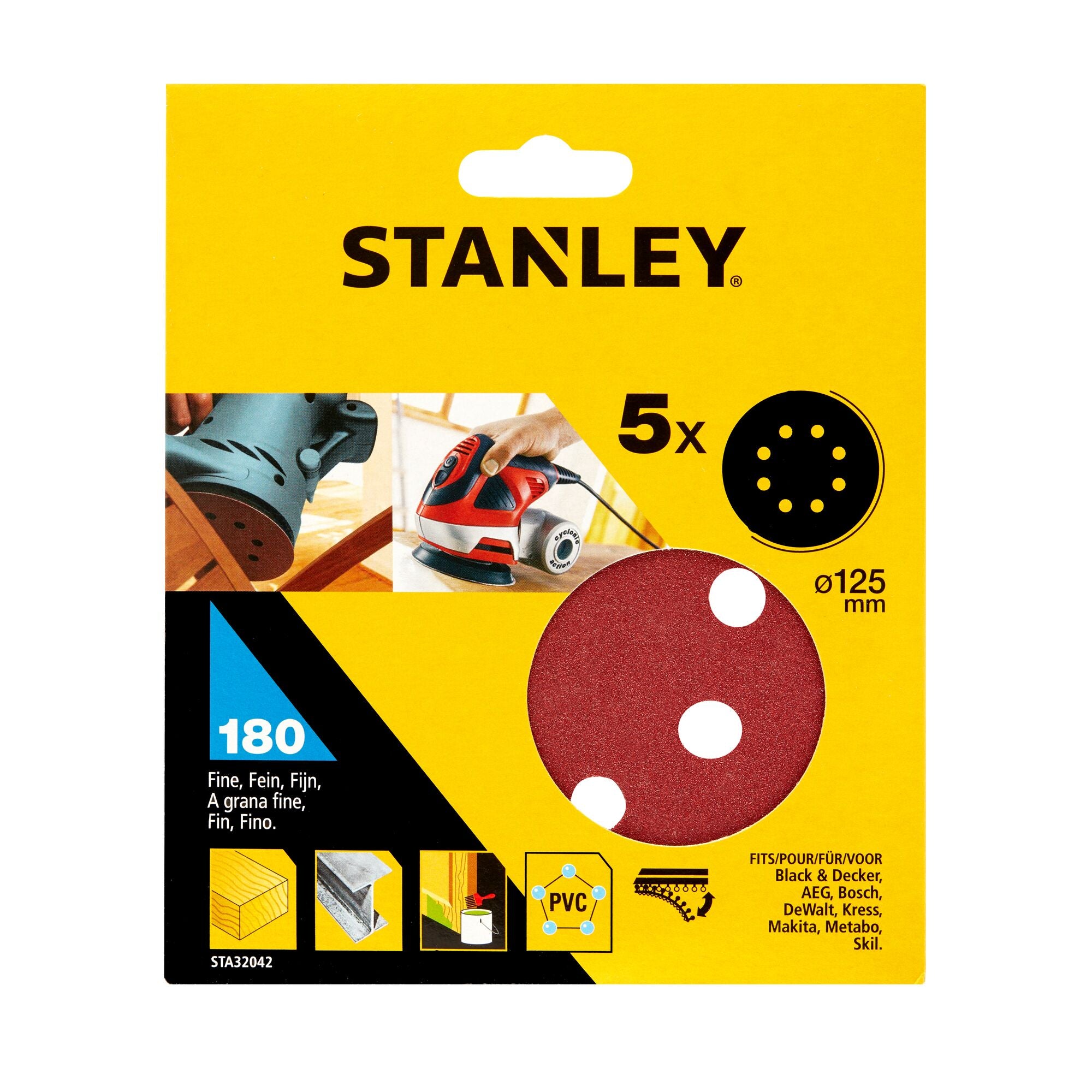 Stanley schuurschijf STA32042-XJ 125mm K180 5 stuks