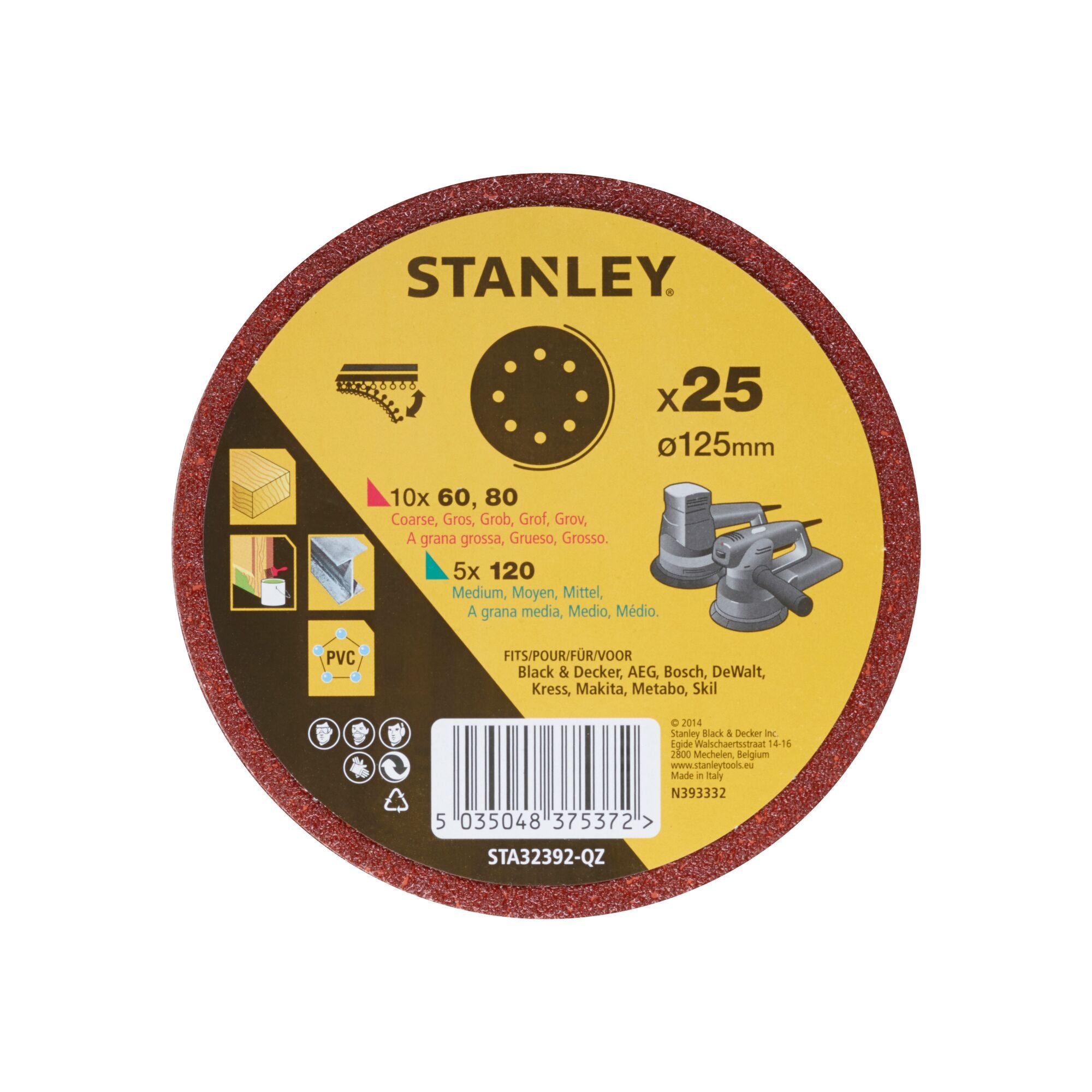 Stanley schuurschijven set STA32392-QZ 125mm assorti 25 stuks