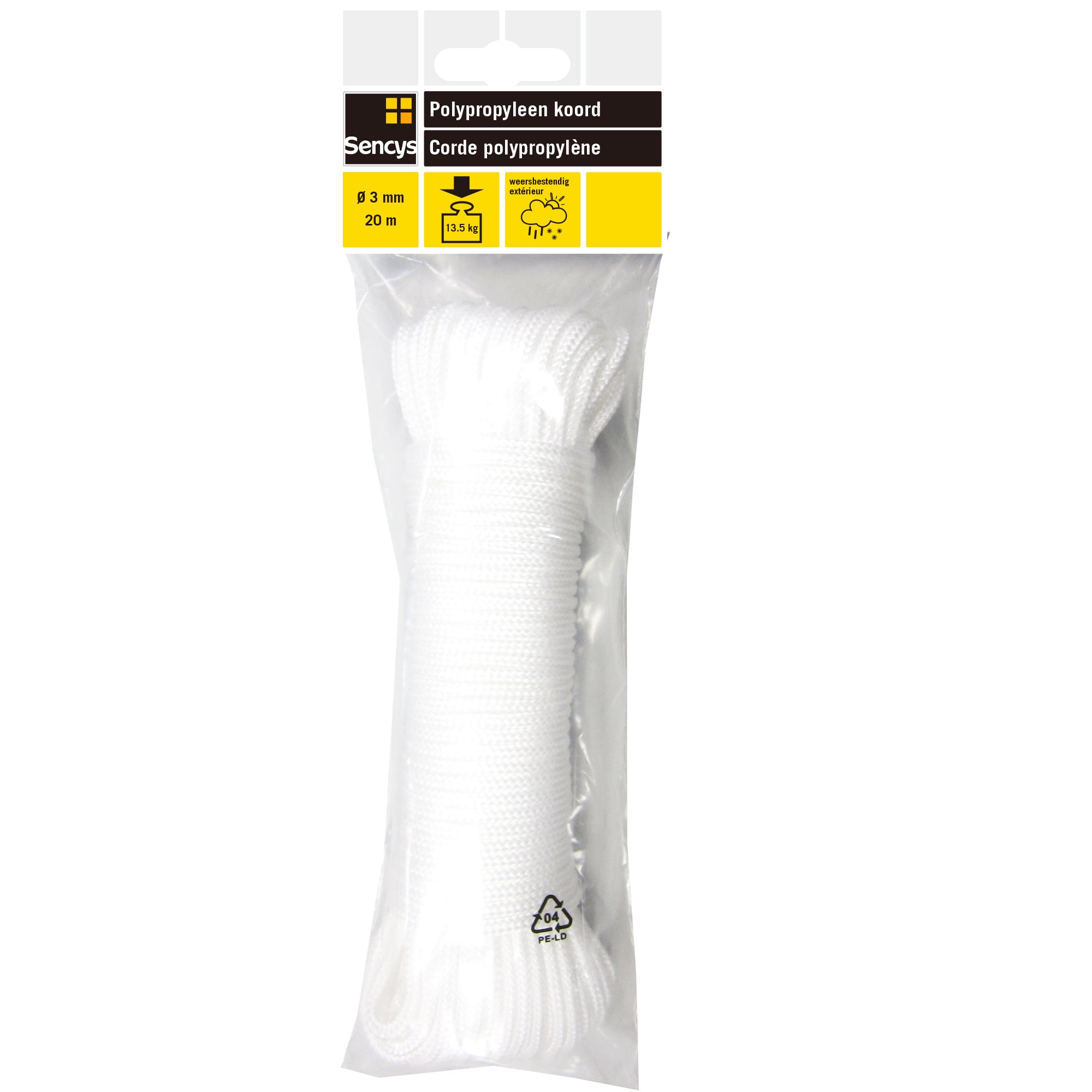 Sencys polypropyleen koord wit 3mm 20m