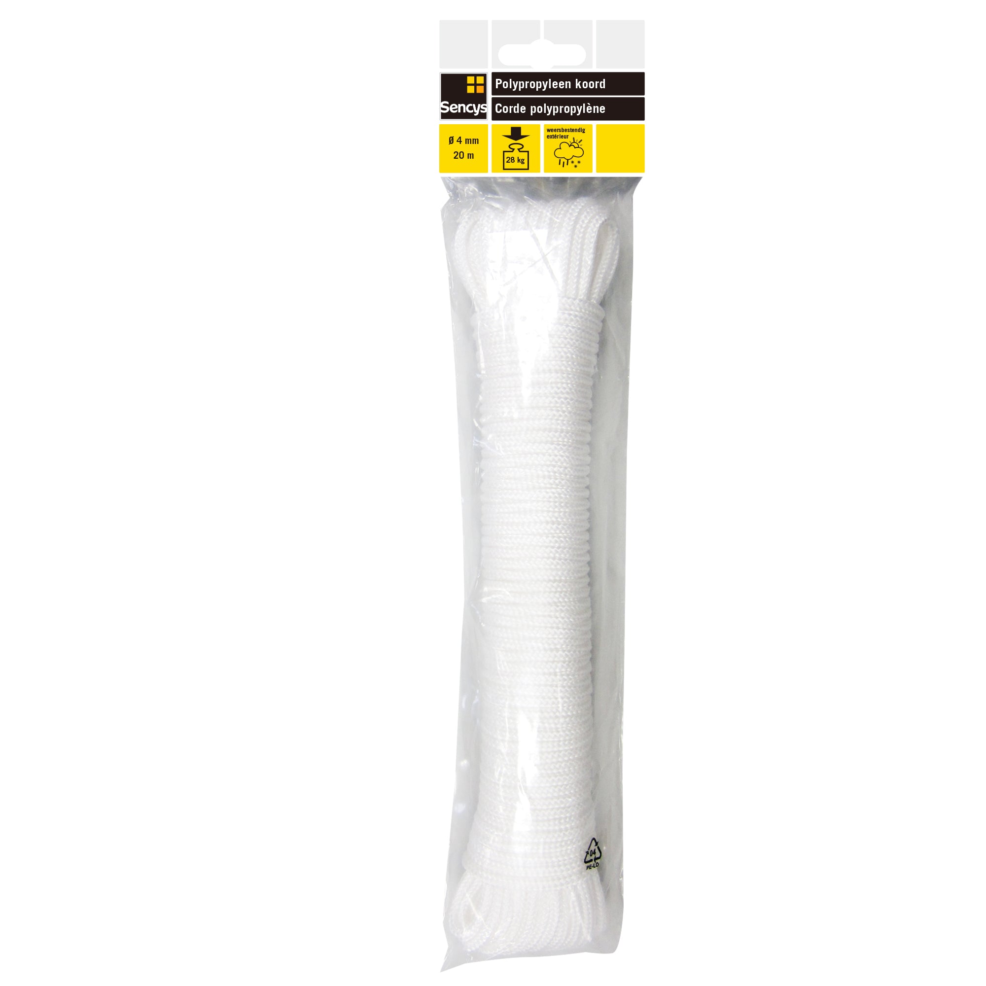 Sencys polypropyleen koord gevlochten wit 4mm 20m