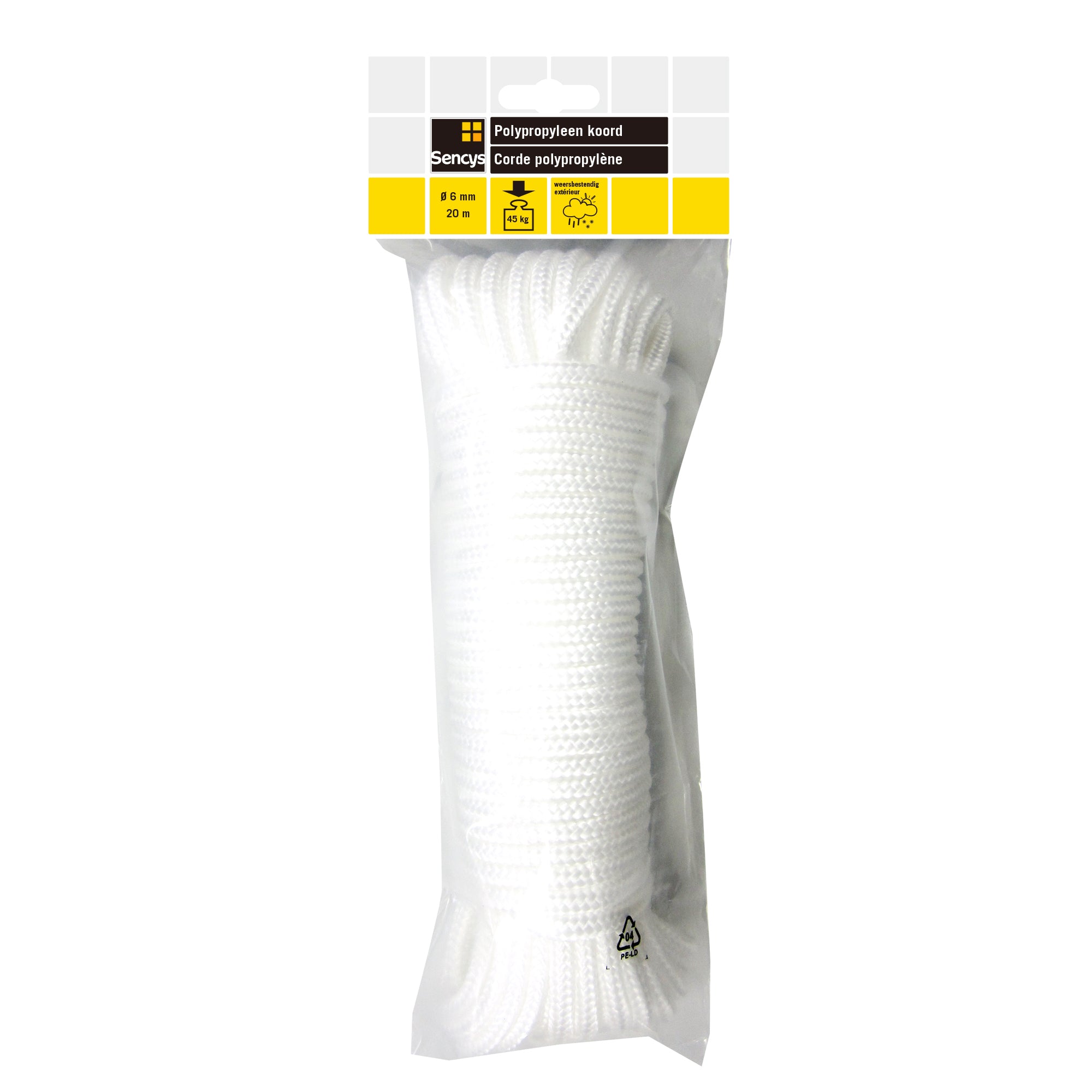 Sencys polypropyleen koord gevlochten wit 6mm 20m