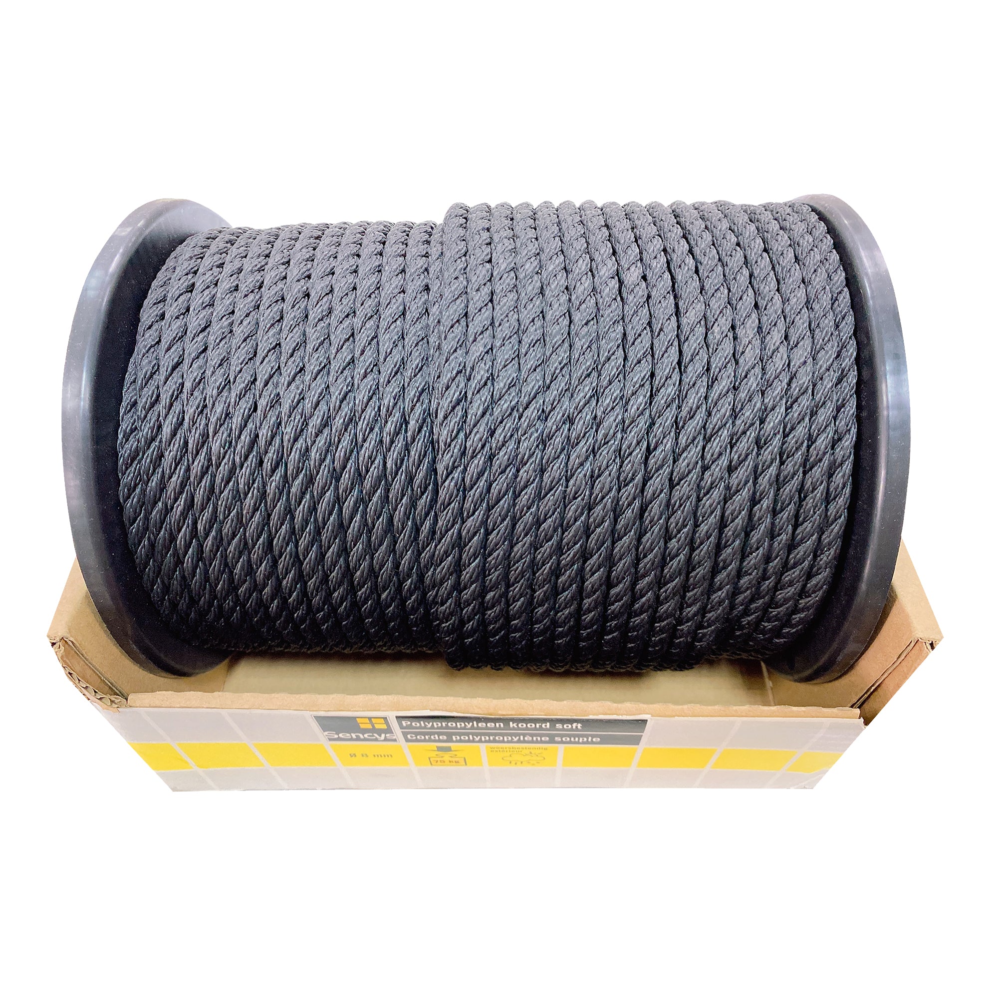Sencys polypropyleen koord gedraaid zwart 8mm 1m