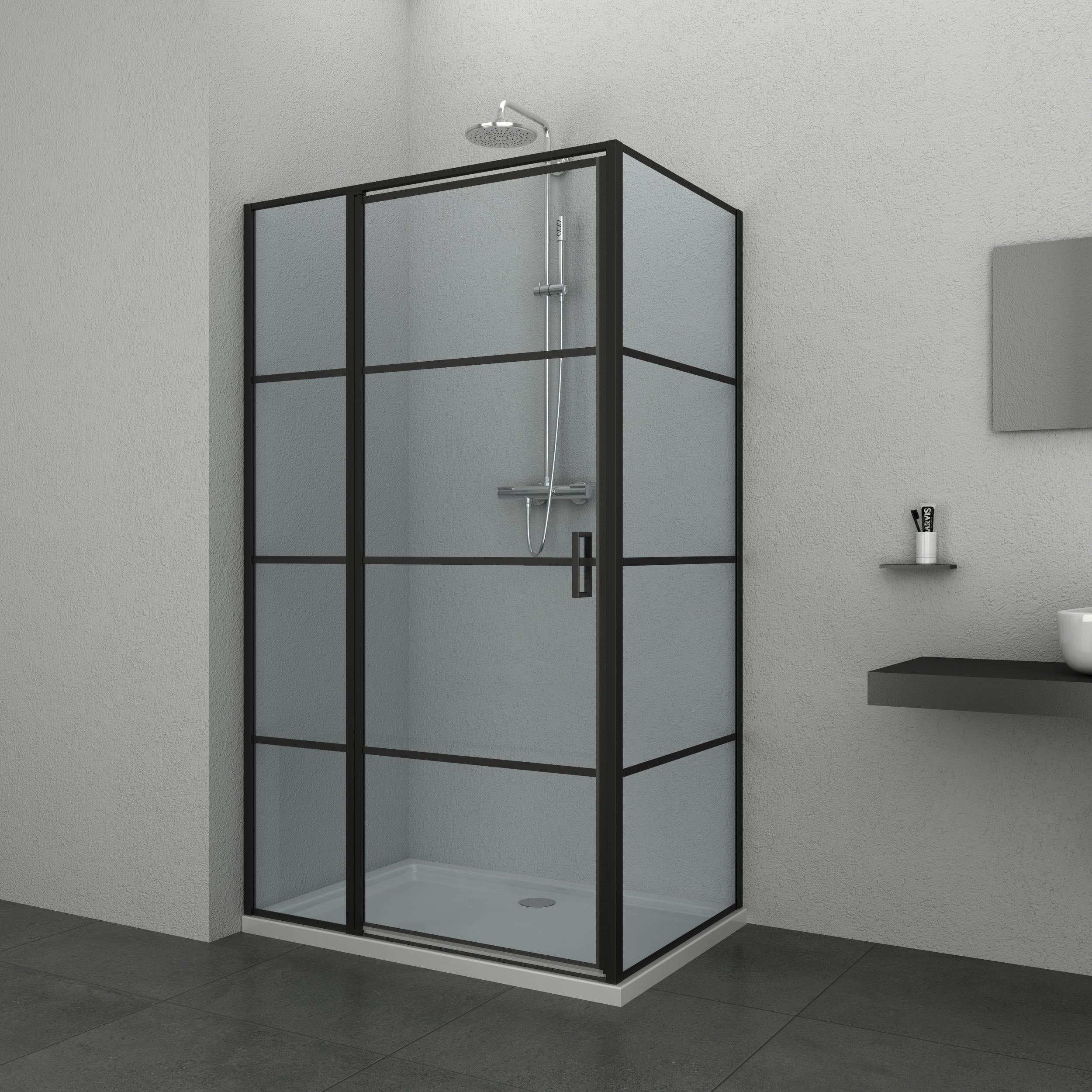 Allibert - Inloopdouche Loftgame 117-119 x 87-89 x 200 cm - Zwart Profiel - 8 mm Helder Glas