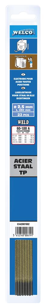 Welco beklede laselektroden staal 2,5mm 20 stuks
