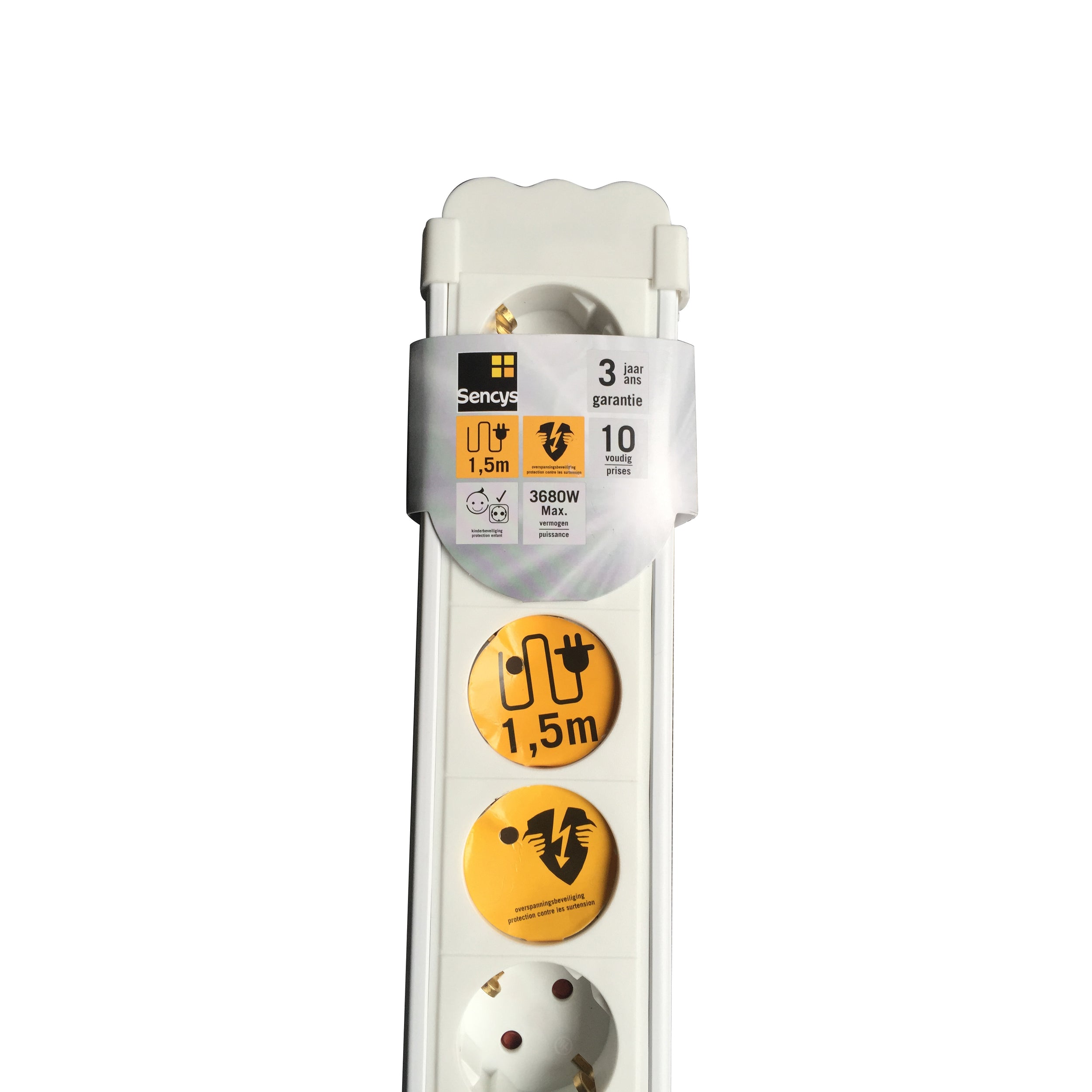 Sencys Stekkerdoos 10-voudig wit 1,5 meter