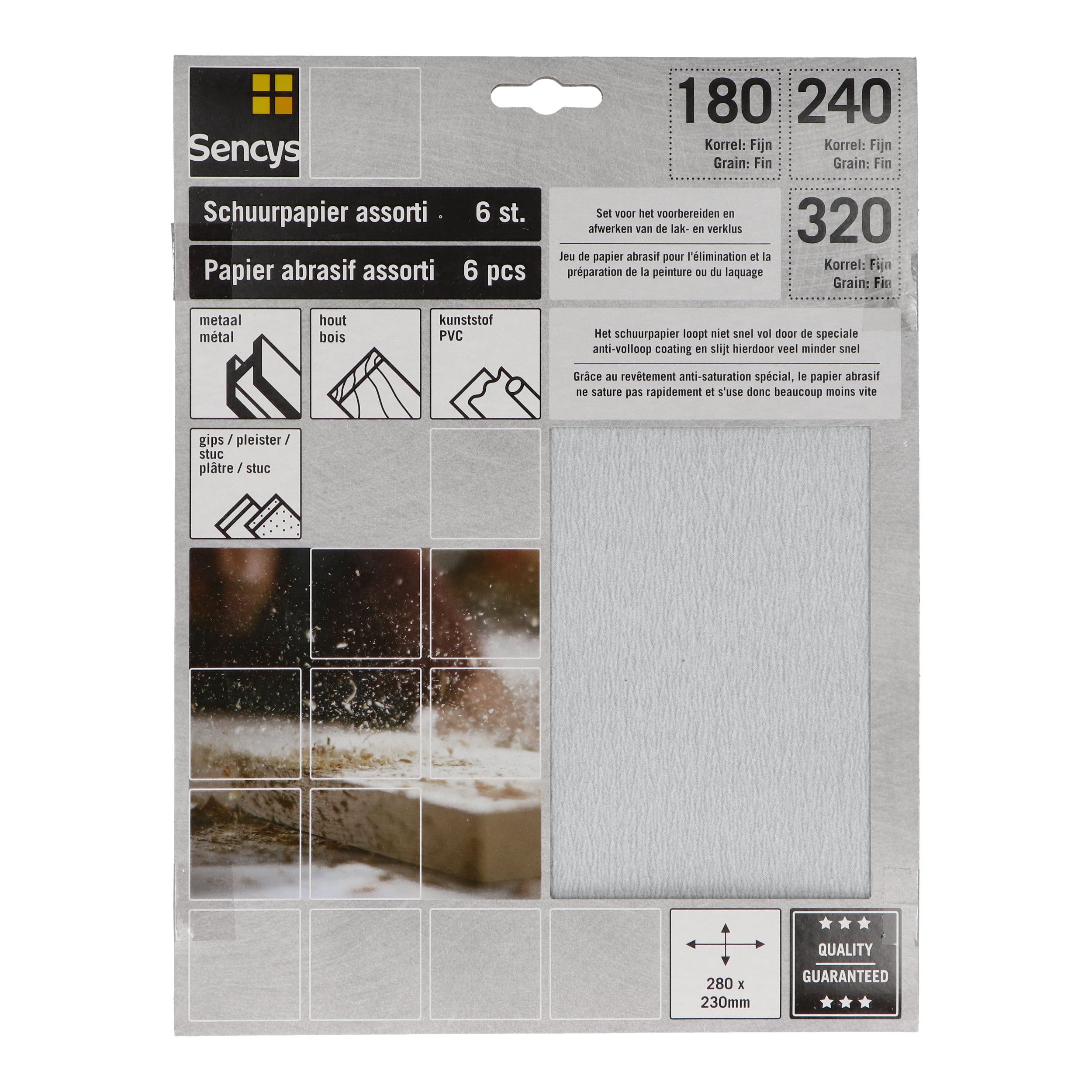 Sencys schuurvel wit mix P180/240/320 6st