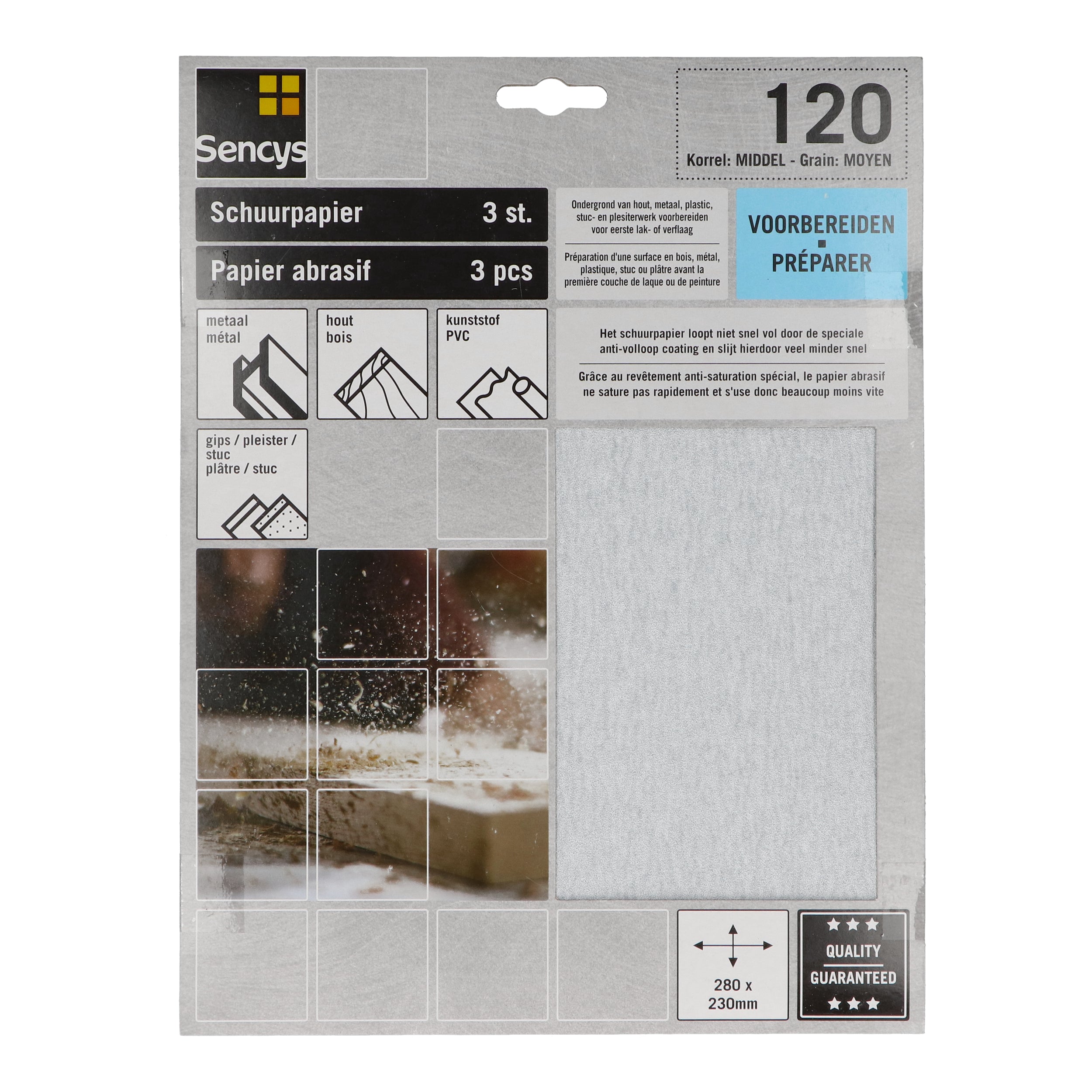 Sencys schuurvel stearaat wit 230x280mm P120 3st