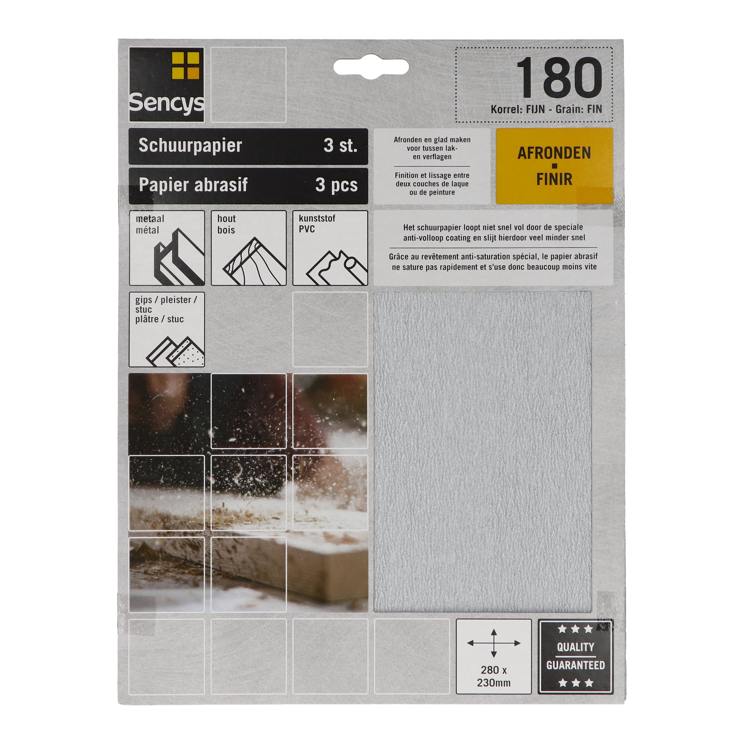 Sencys schuurvel stearaat wit 230x280mm P180 3st