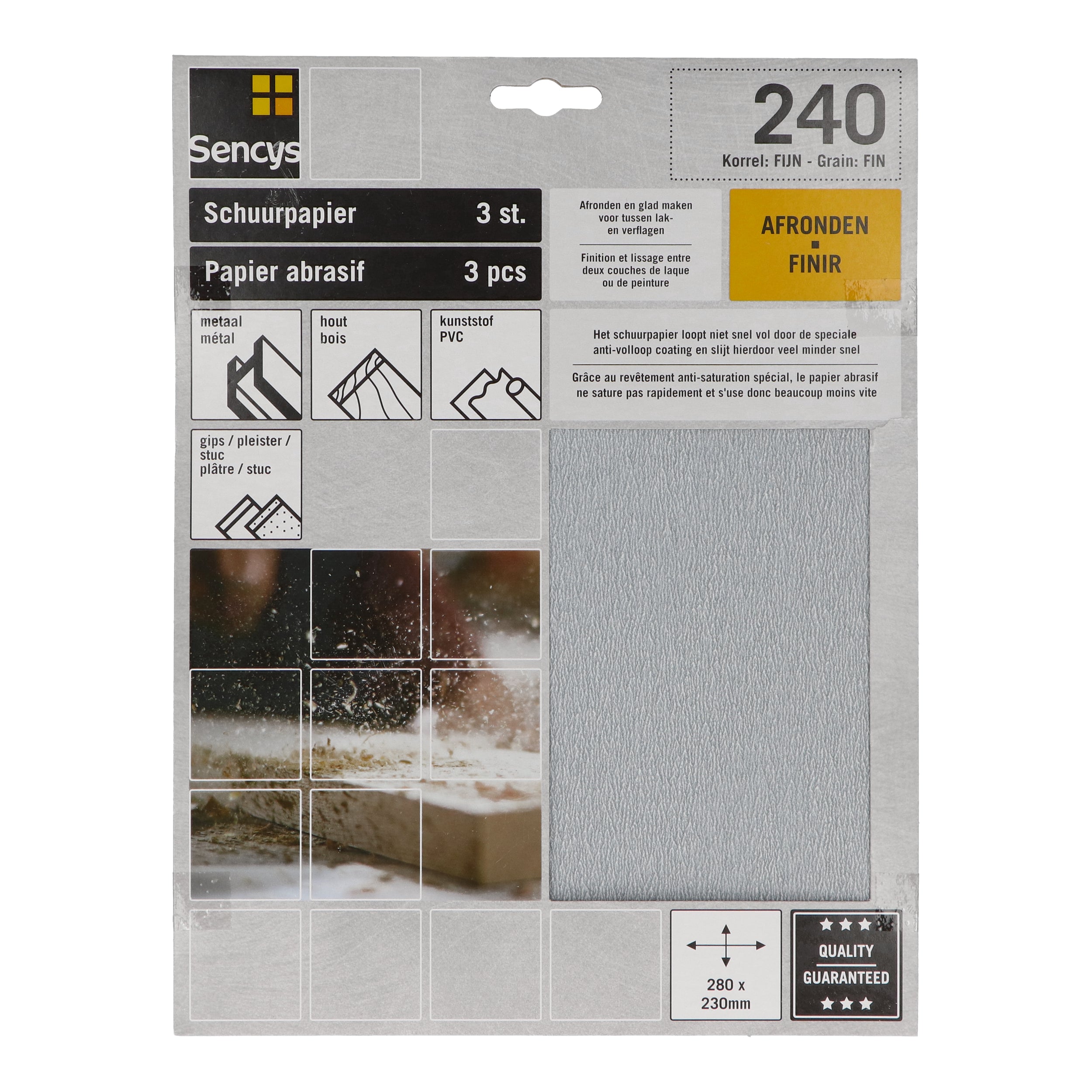 Sencys schuurvel stearaat wit 230x280mm P240 3st