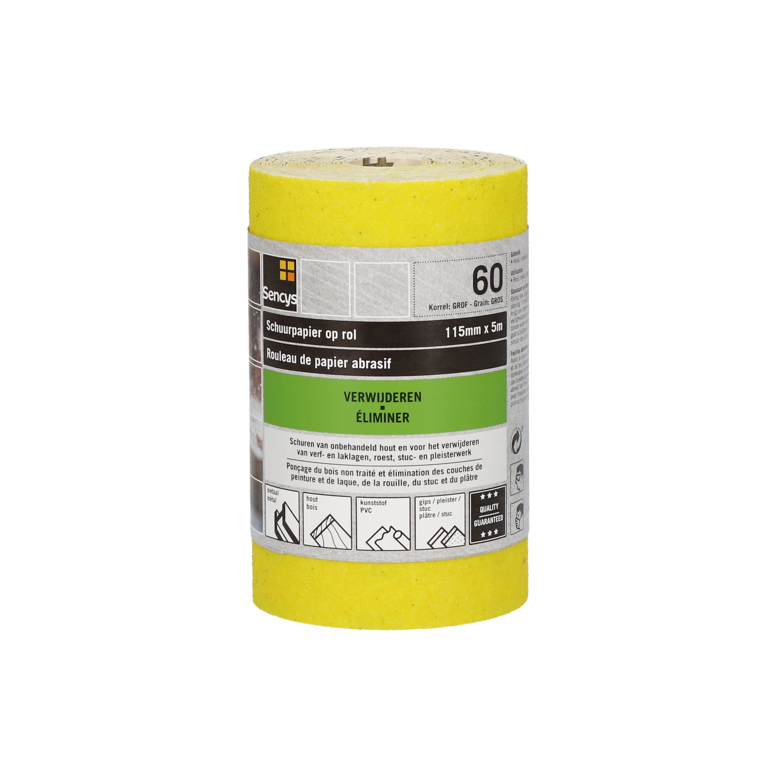 Sencys schuurrol papier geel A/O 115mm x 5m P60