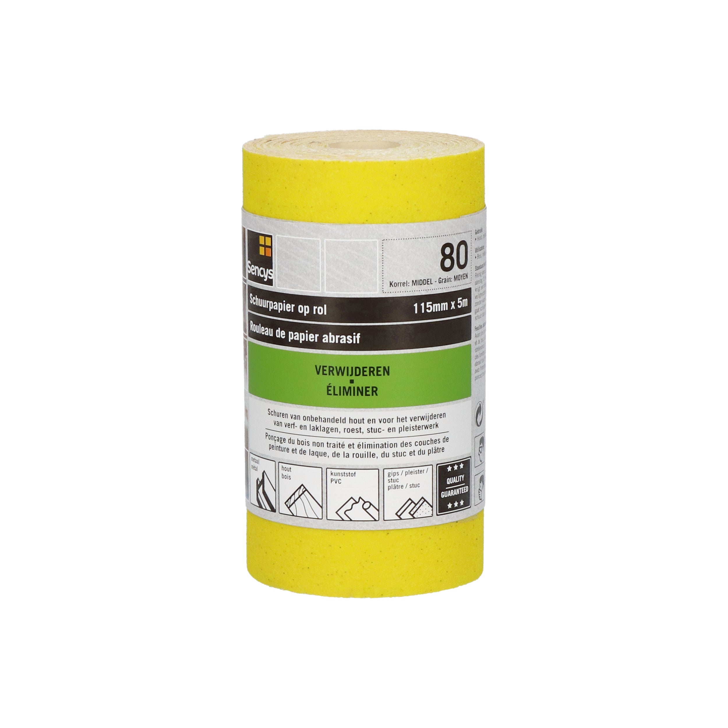 Sencys schuurrol geel A/O 115mm x 5m P80