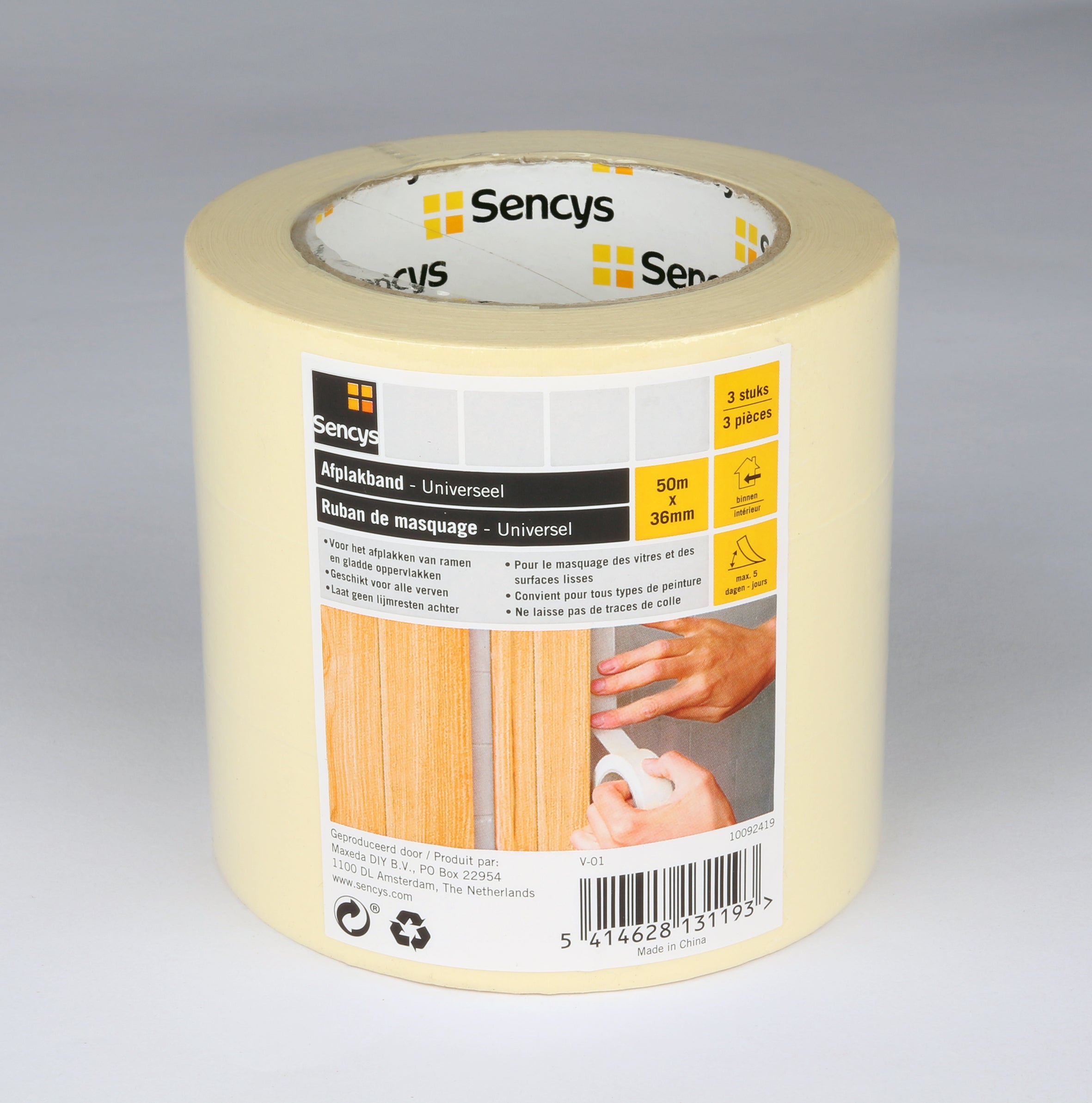 Sencys afplakband uni 50mx36mm 3-pack