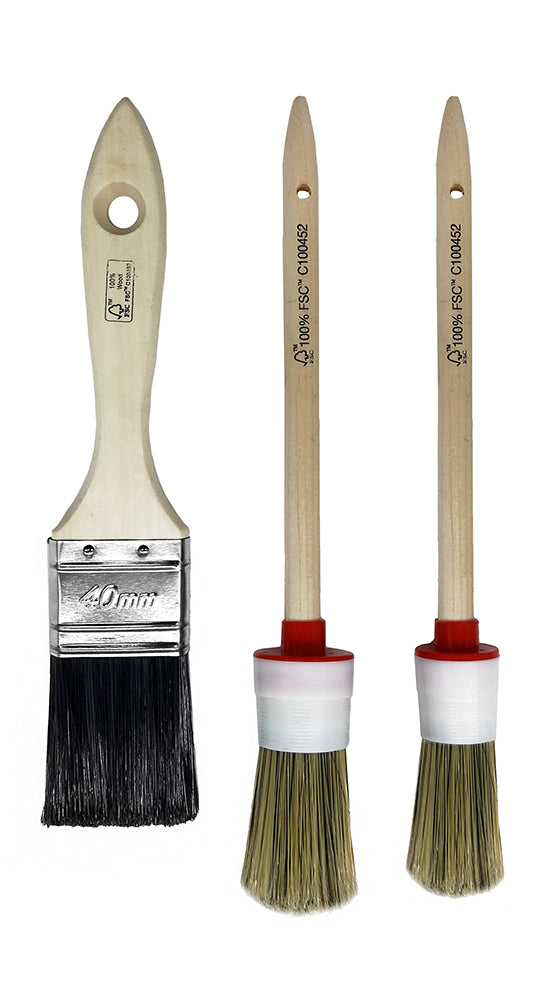 Set 2 ronde kwasten 1 platte kwast 10-14-40mm la