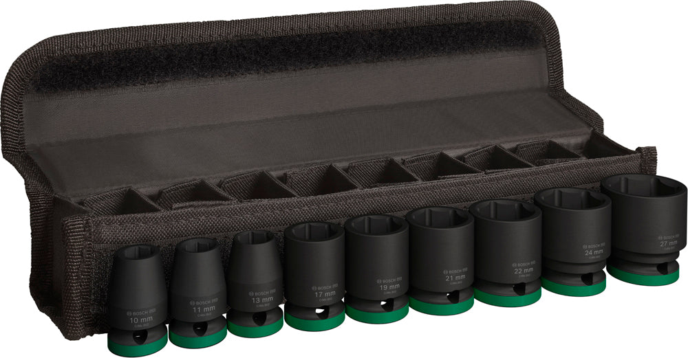 Bosch PRO 9-delige krachtdoppenset 38 mm, 10; 11; 13; 17; 19; 21; 22; 24; 27 mm