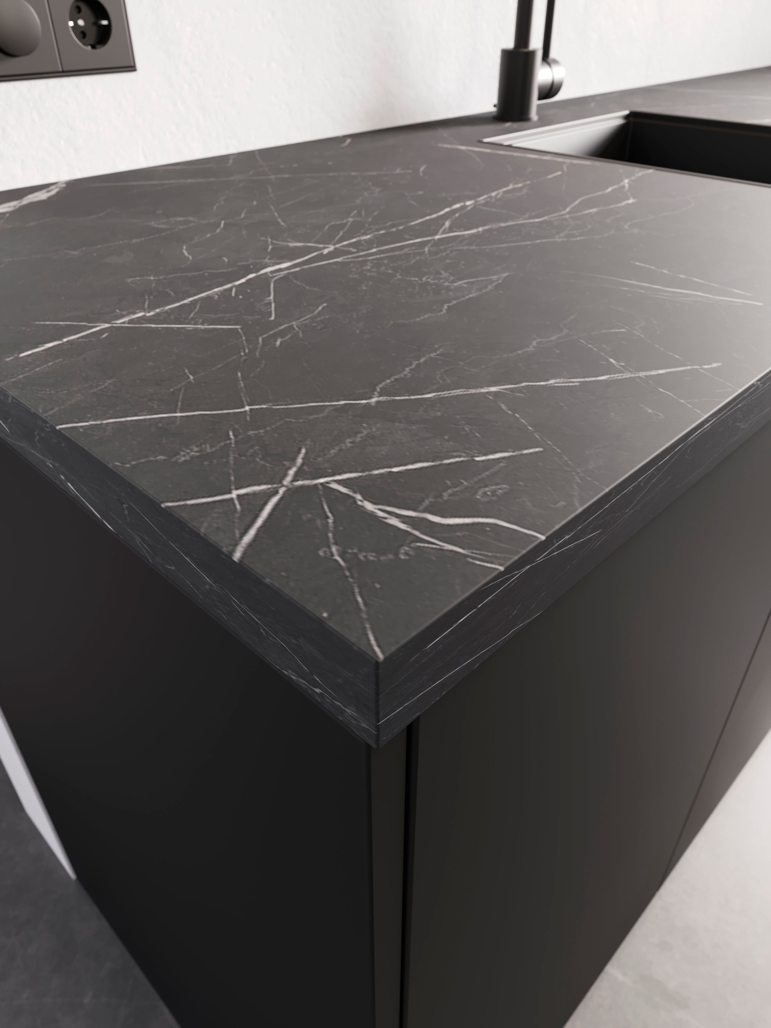 Sencys - Werkblad - Mat - Zwart marmer - 304x64x3,8cm