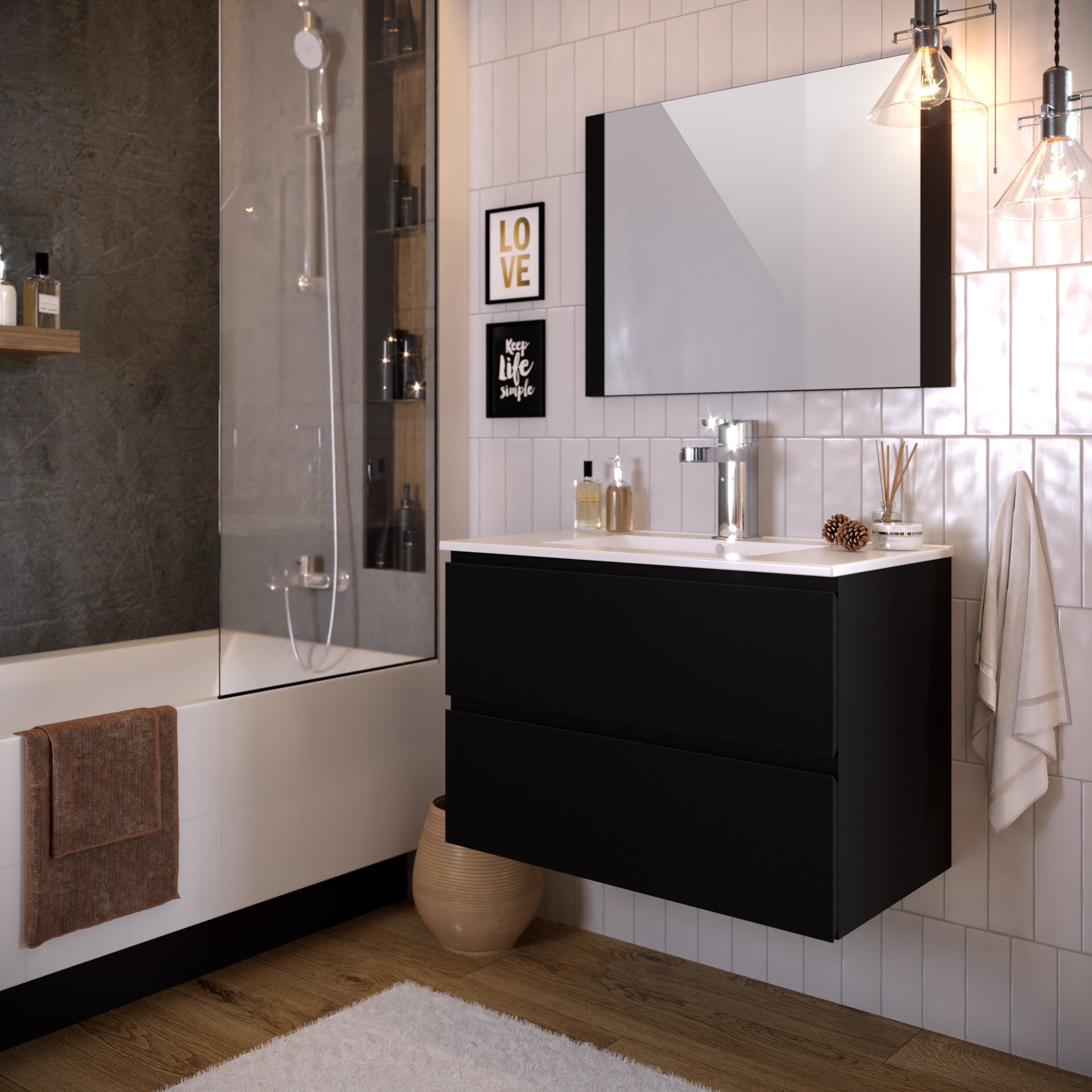 T-Bath badkamermeubelset Milenio zwart mat gelakt 80cm